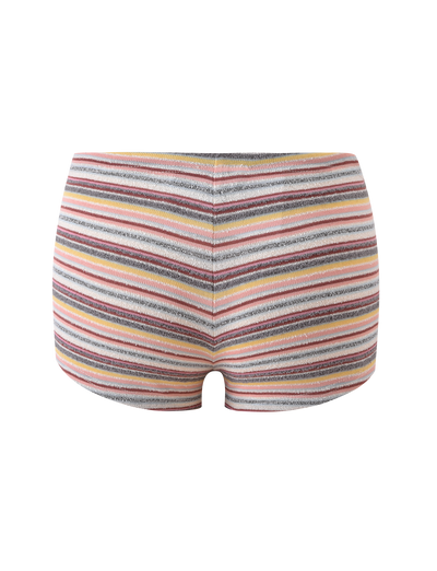 The TIGERMIST DILLON SHORT - MULTISTRIPE features comfy everyday wear with pink, orange, yellow, gray, and white horizontal and diagonal stripes on a plain background, plus a drawstring waistband for the perfect fit.