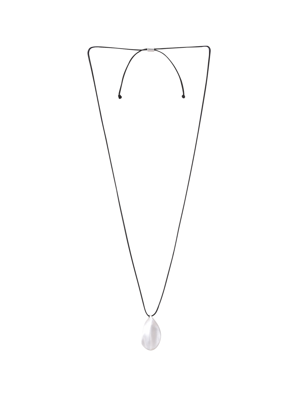 The TIGERMIST ERRIS PENDANT NECKLACE - CREAM features a minimalist design with a thin black cord and an oval, translucent white pendant. This adjustable necklace is shown on a plain light gray background.