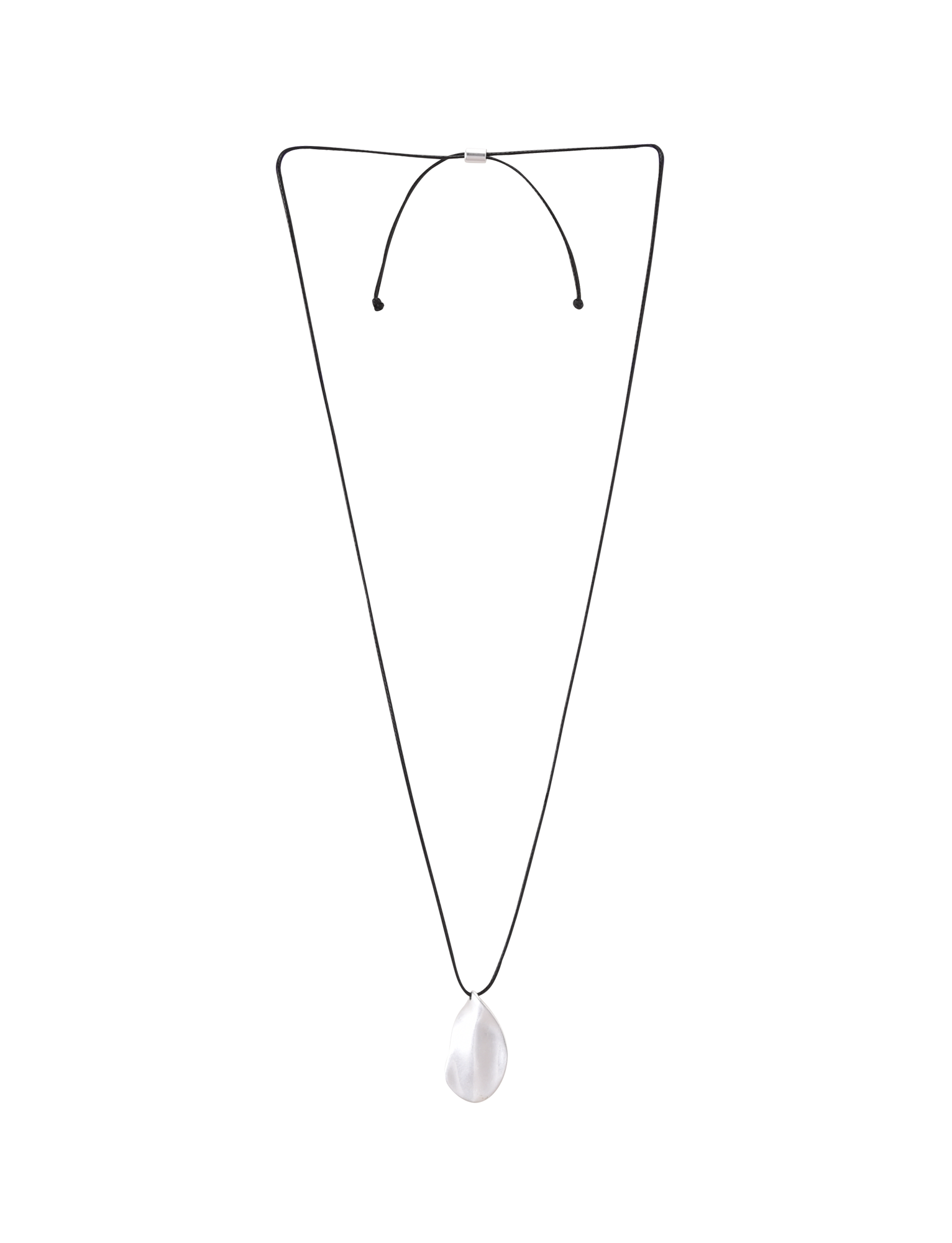 The TIGERMIST ERRIS PENDANT NECKLACE - CREAM features a minimalist design with a thin black cord and an oval, translucent white pendant. This adjustable necklace is shown on a plain light gray background.