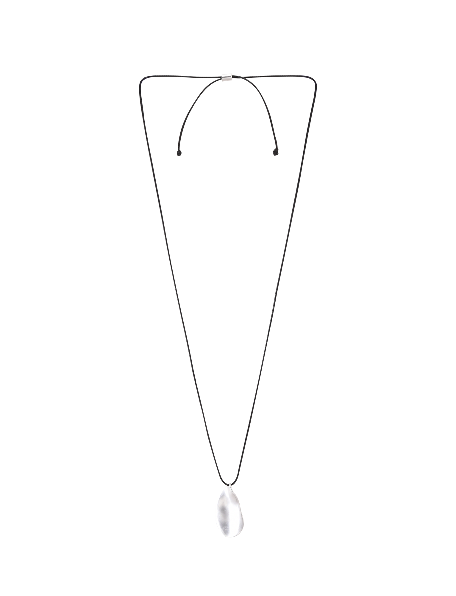 The TIGERMIST ERRIS PENDANT NECKLACE - CREAM features a minimalist design with an adjustable long black cord and a clear teardrop pendant, shown on a plain white background.