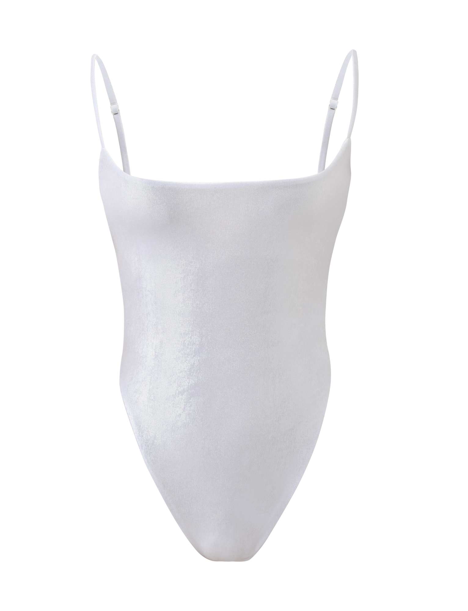 The TIGERMIST MINERVA BODYSUIT - PEARL is a white, sleeveless one-piece with thin adjustable spaghetti straps, shown against a plain white background.