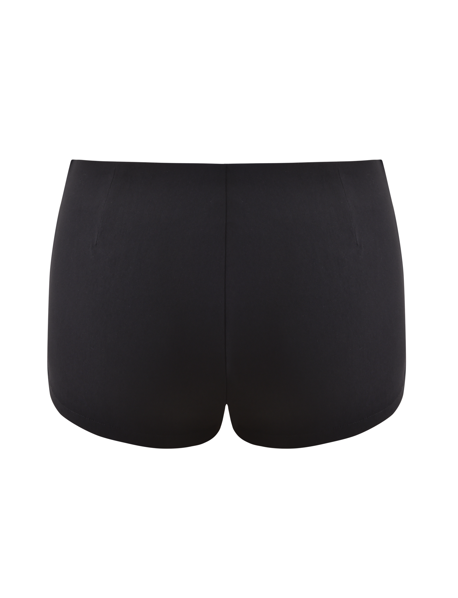 The MARREN SHORT - BLACK by TIGERMIST is a pair of black women's mini shorts, shown from the back with silver eyelet details, set against a plain white background.