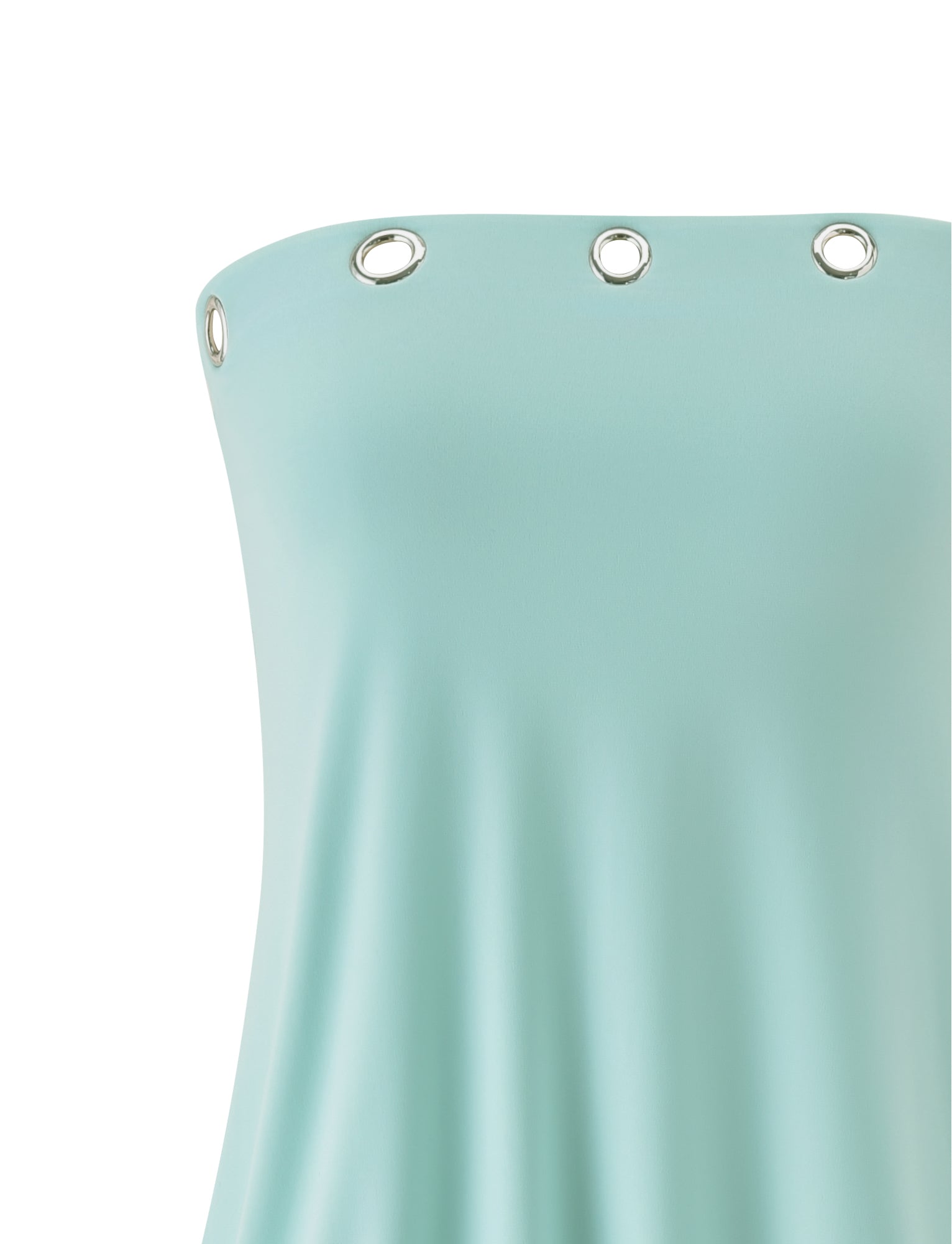 A close-up of the TIGERMIST RAVENNA MINI DRESS in mint, a strapless mini dress adorned with metal eyelets along the top edge, shown against a white background.