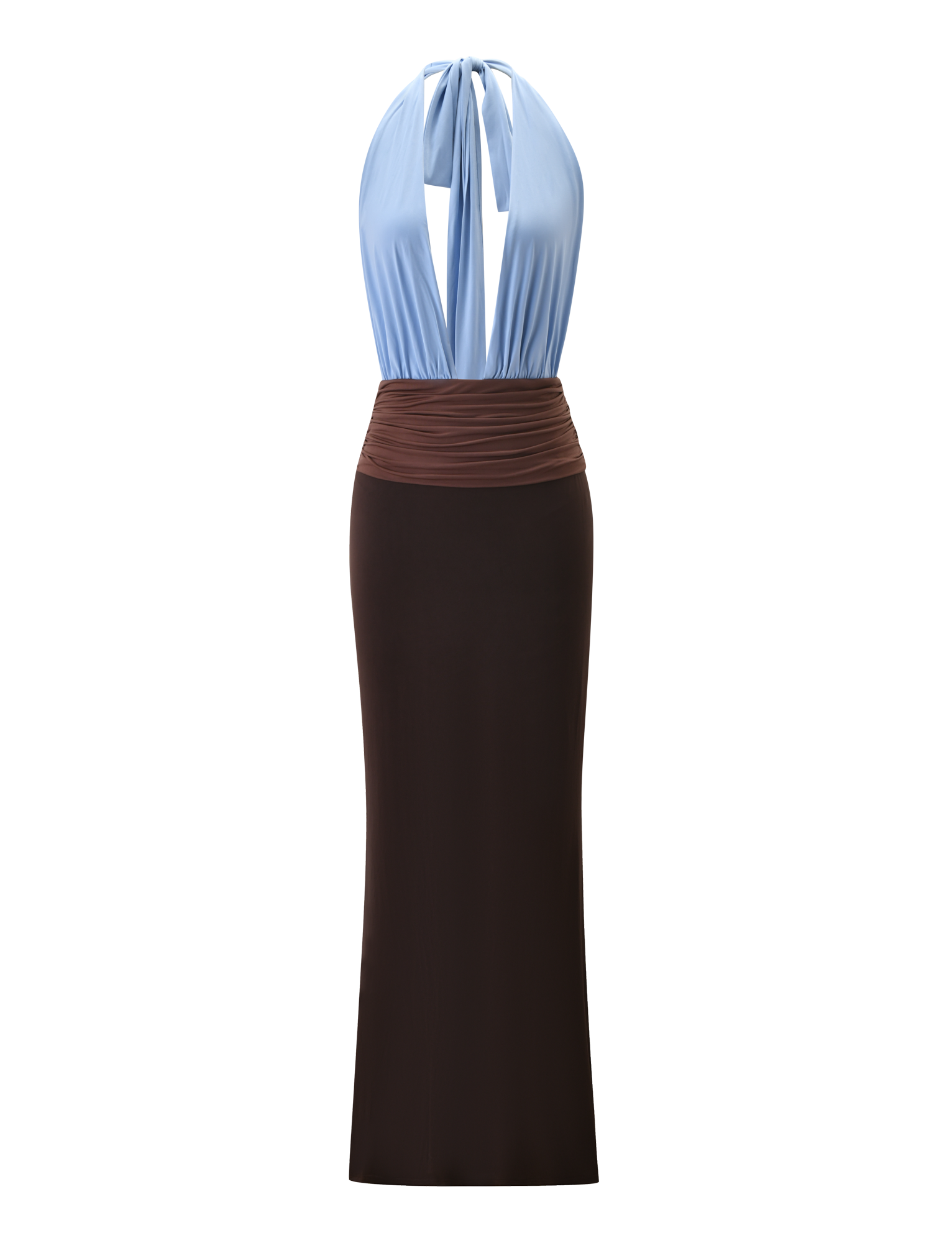 JENNI PLUNGE MAXI DRESS - BLUE AND BROWN Tiger Mist JENNI PLUNGE MAXI DRESS - BLUE AND BROWN Tiger Mist