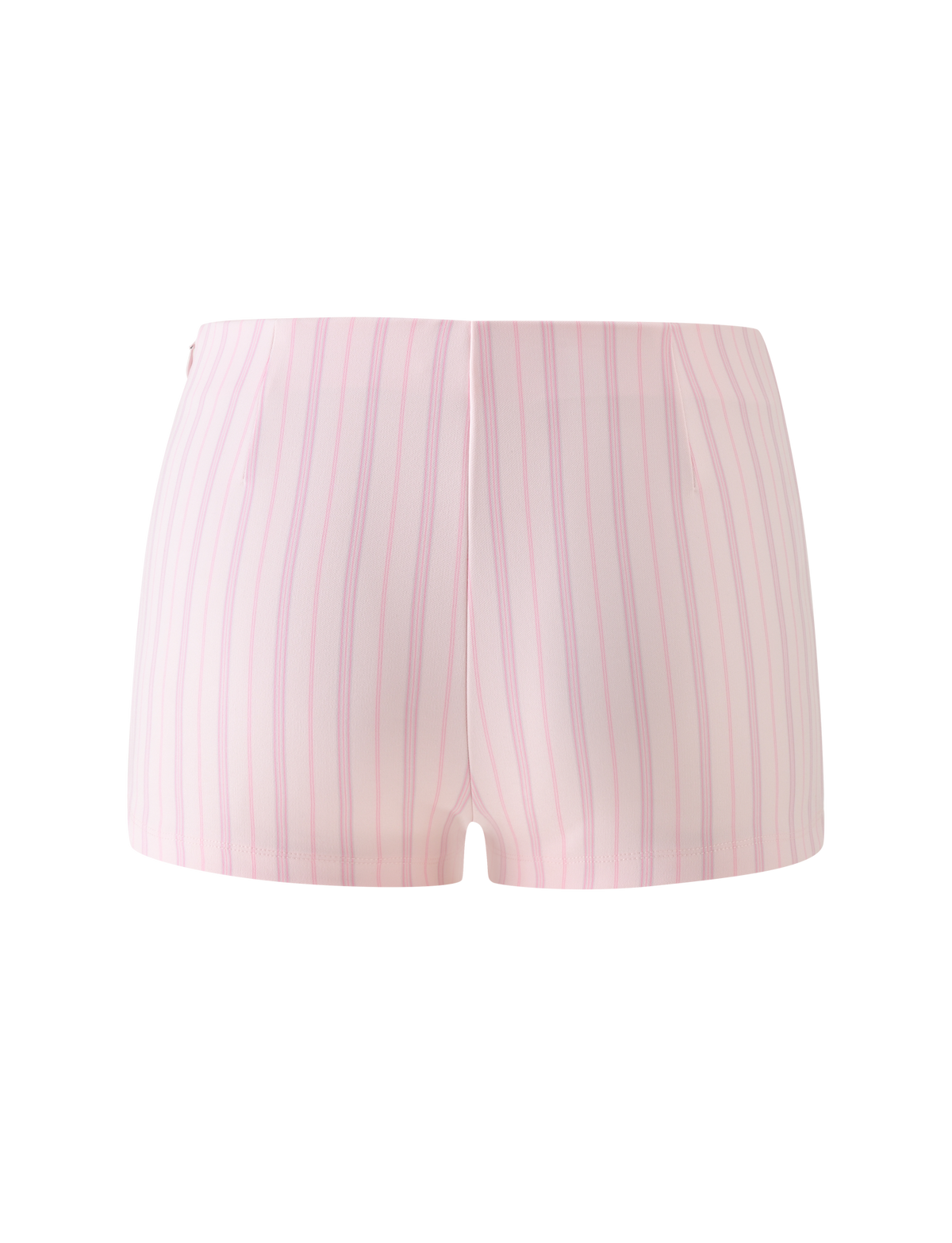 Tiger Mist Valerie Ruffle Short in Pink Pinstripe, back view