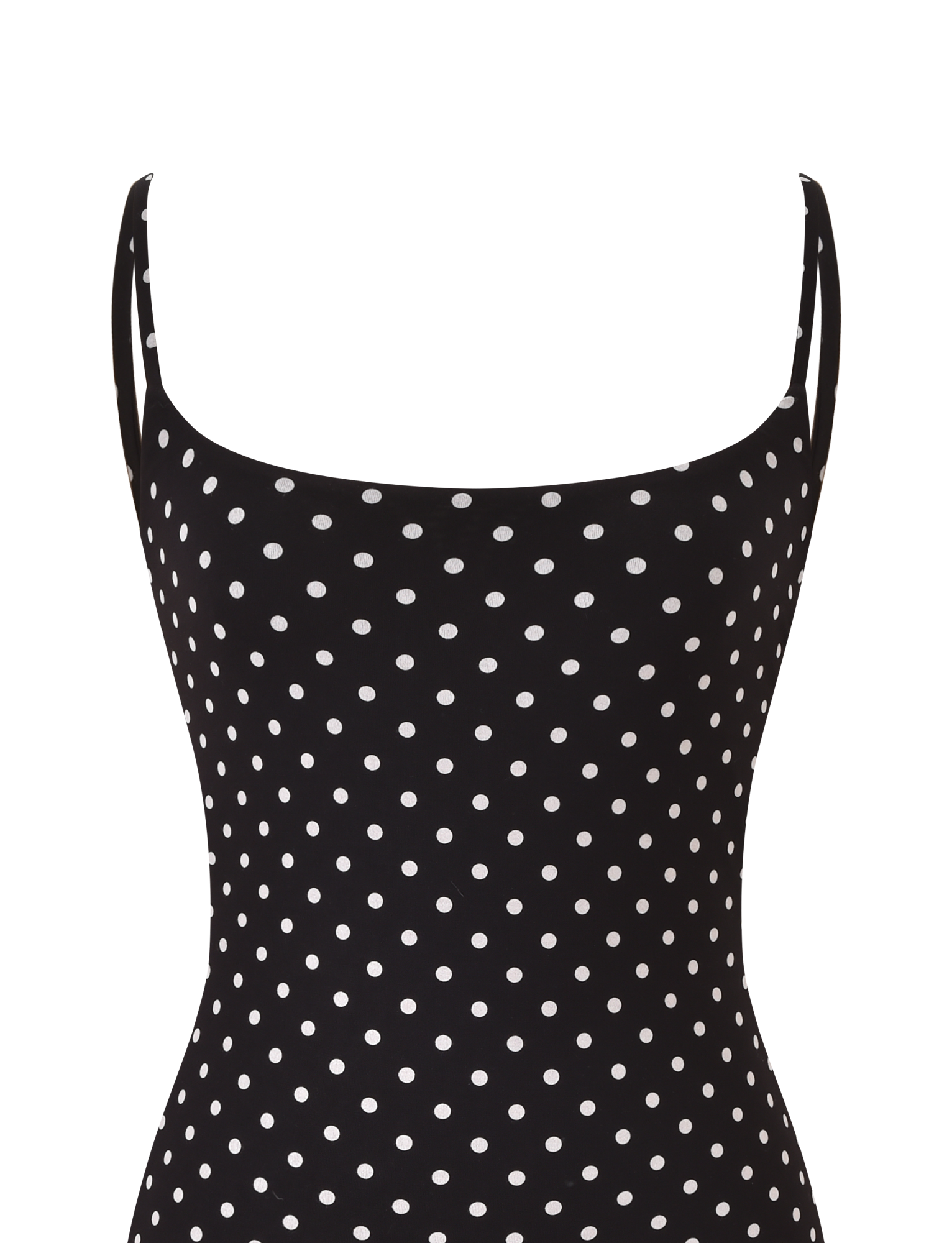 The TIGERMIST MINERVA MINI DRESS 2.0 in black polka dot features thin, adjustable straps and a flattering sleeveless design, shown against a white background.