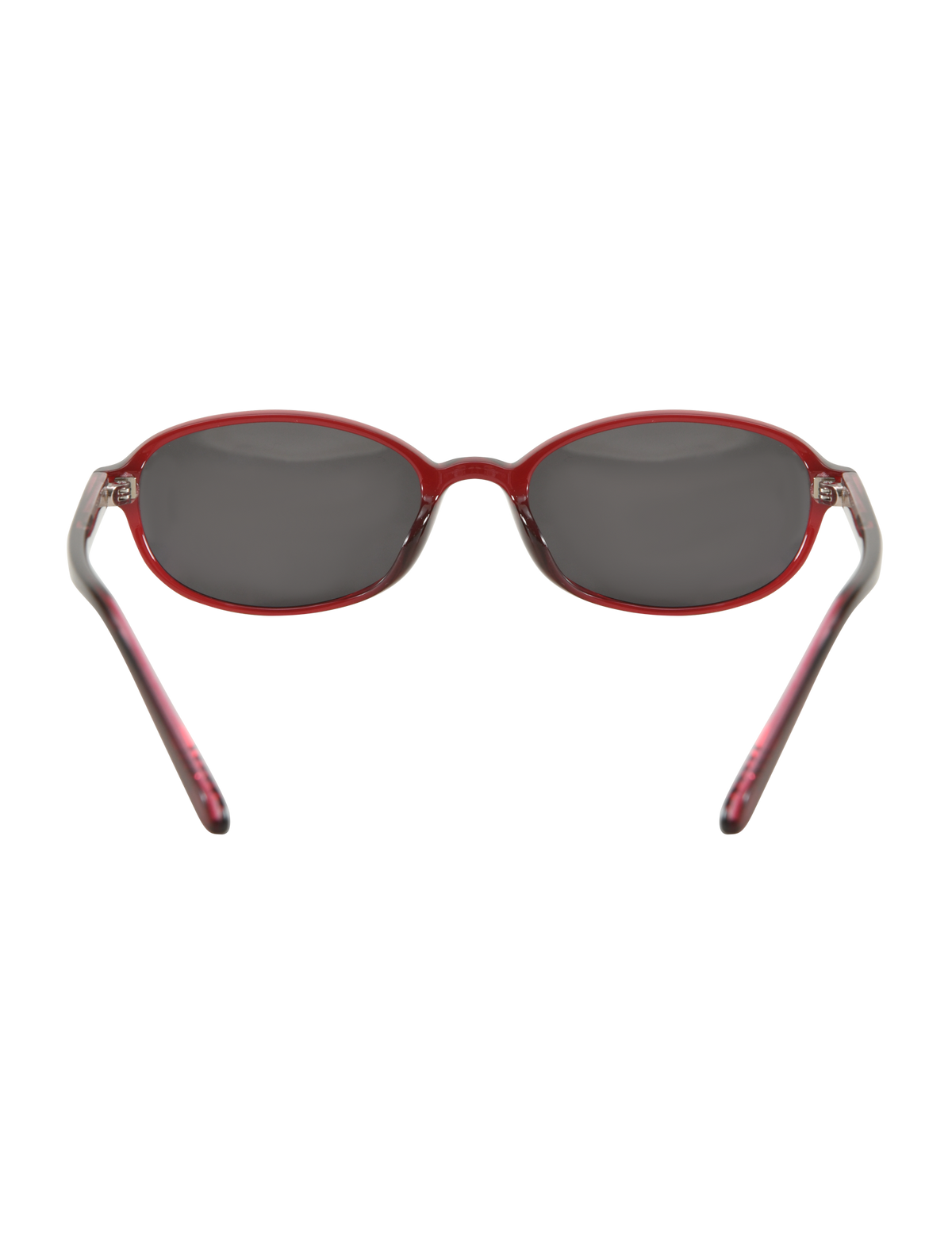 The ESTA GLASSES - RED by TIGERMIST feature a red oval frame, dark UV400 protective lenses, and slim curved arms. Shown from the front on a white background, these sunglasses combine eye protection with stylish flair.