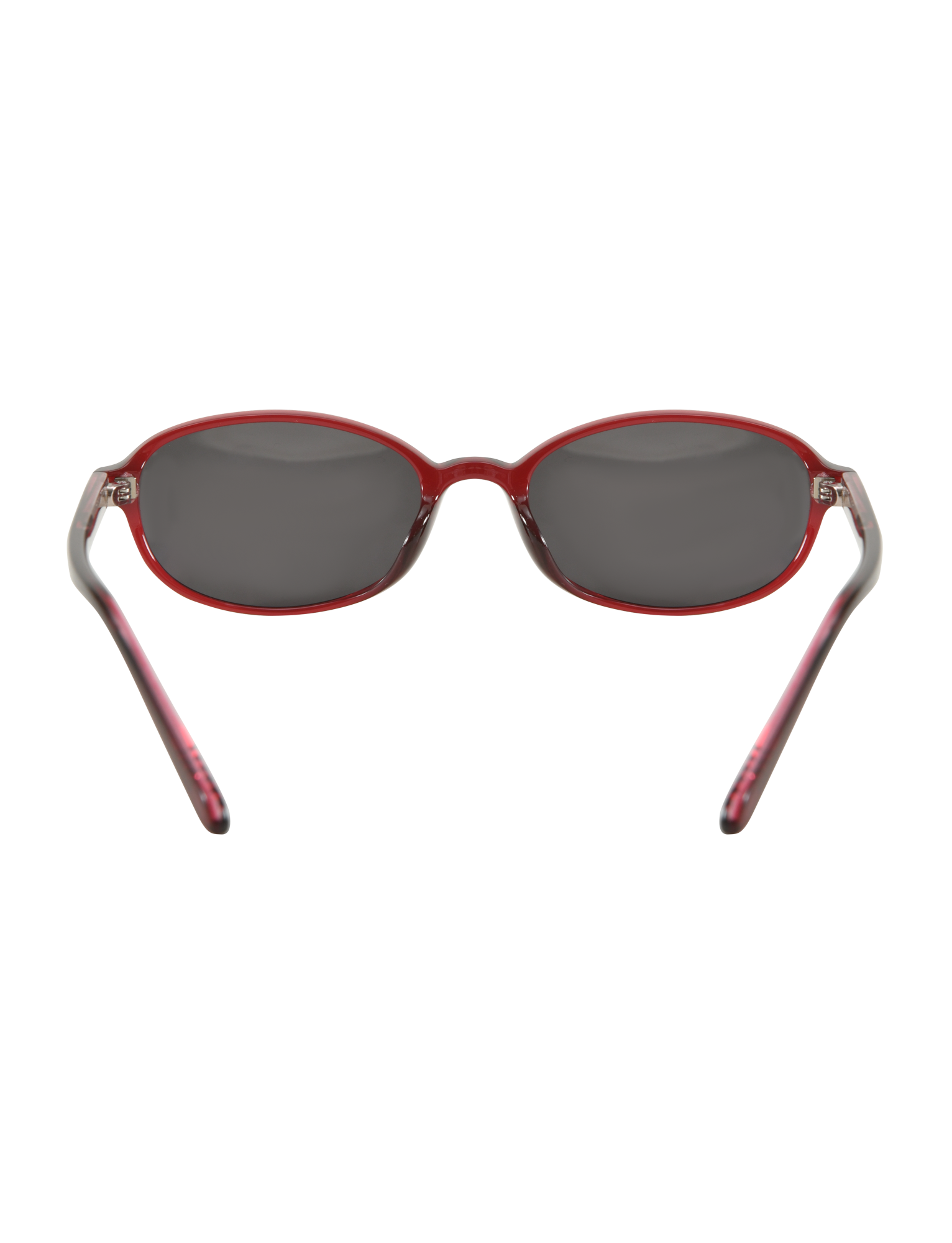 The ESTA GLASSES - RED by TIGERMIST feature a red oval frame, dark UV400 protective lenses, and slim curved arms. Shown from the front on a white background, these sunglasses combine eye protection with stylish flair.