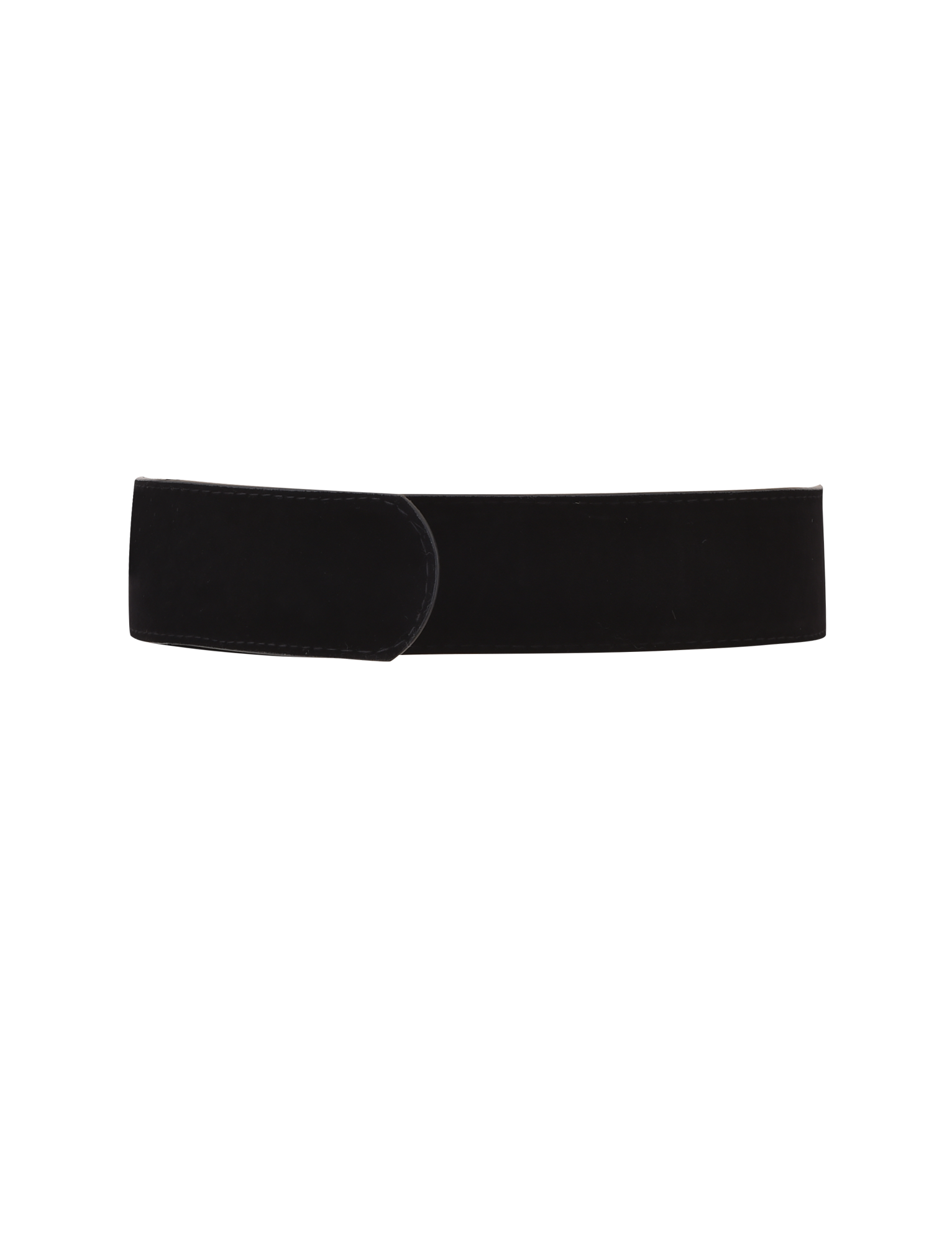 The SANDY BELT - BLACK by TIGERMIST is a black velvet belt with a wide, simple design and an oversized gold buckle with a rounded, overlapping end, shown on a plain white background.