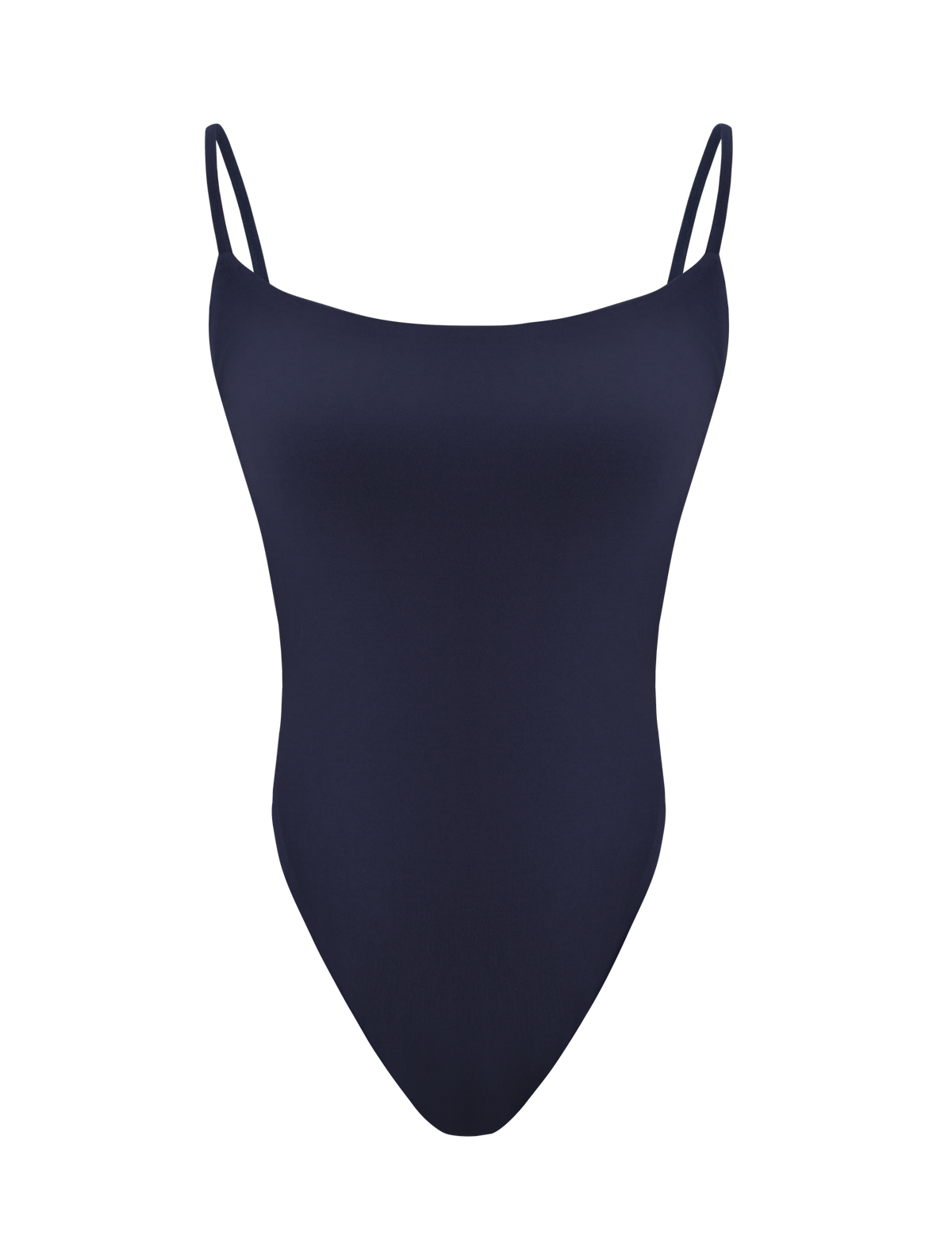 The TIGERMIST MINERVA BODYSUIT - NAVY features thin shoulder straps, a straight neckline, and a high-cut leg design, shown against a plain white background.