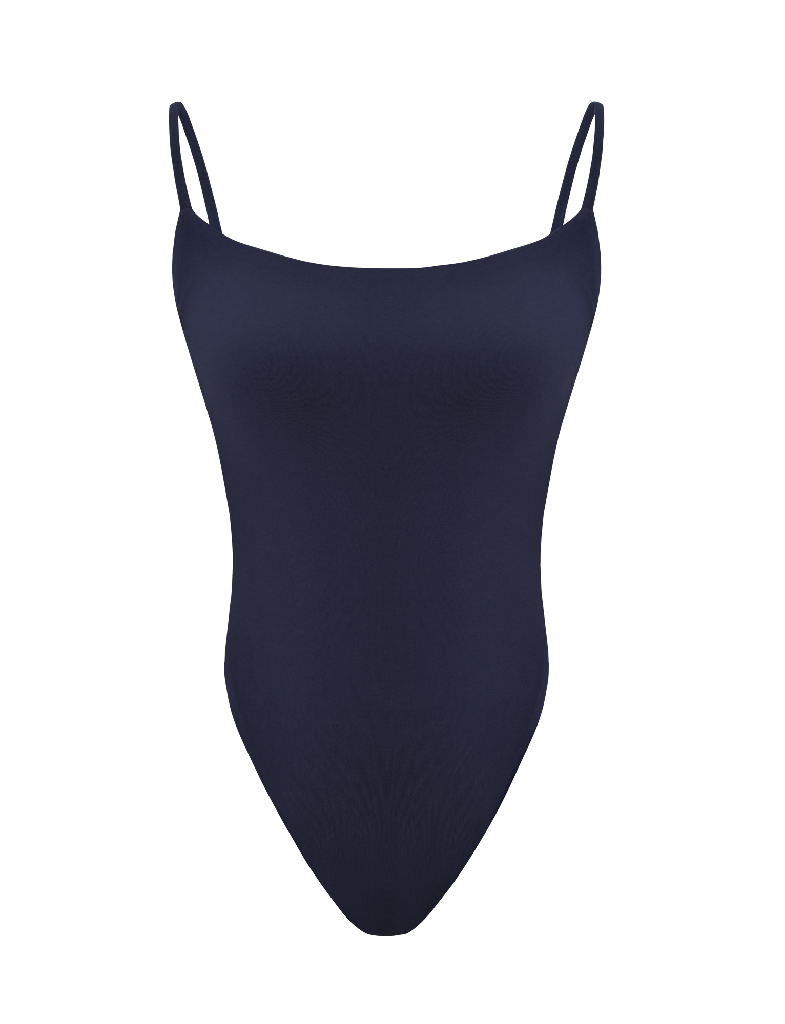 The TIGERMIST MINERVA BODYSUIT - NAVY features thin shoulder straps, a straight neckline, and a high-cut leg design, shown against a plain white background.