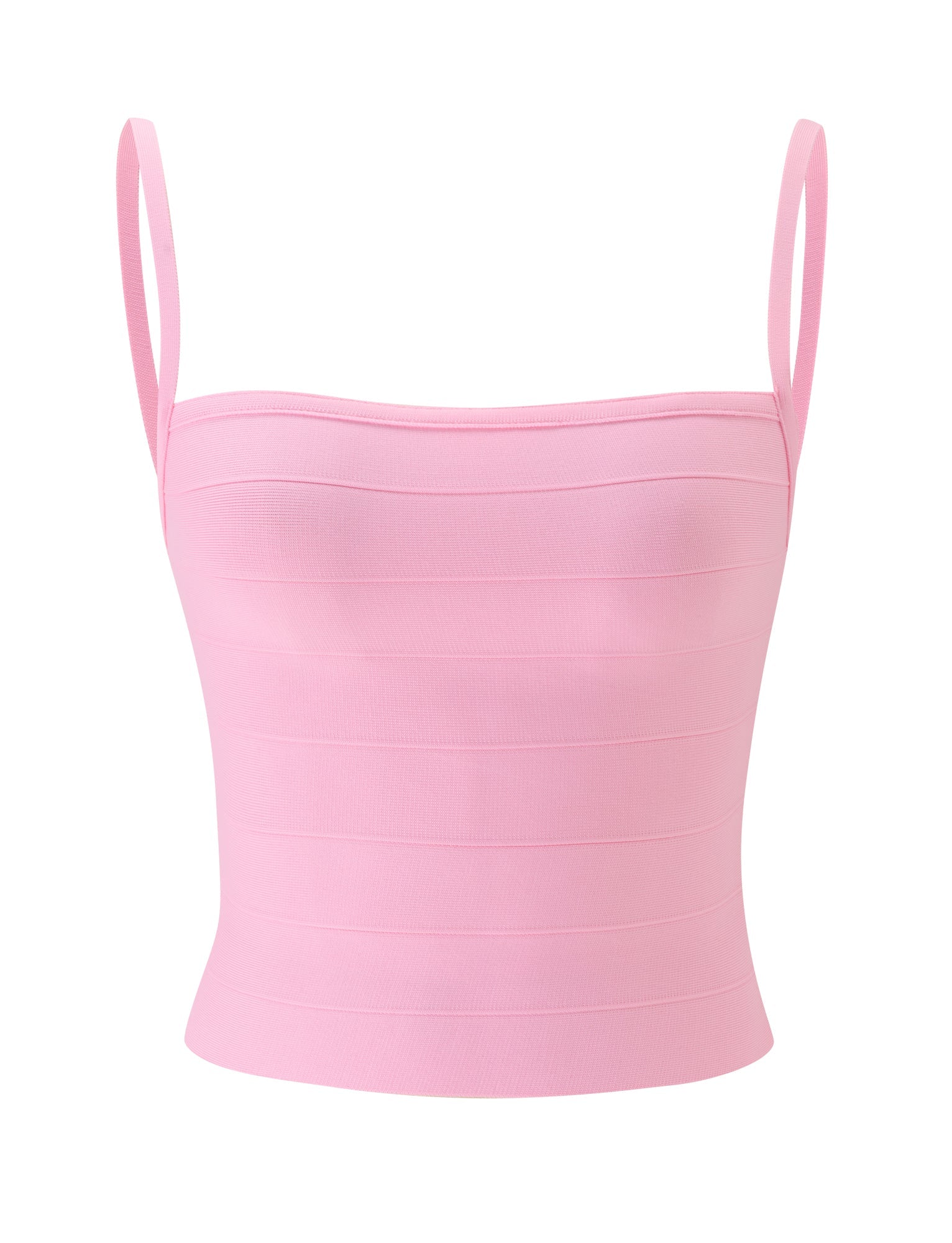 The MIDORI BANDAGE TOP in baby pink by TIGERMIST is a sleeveless, bodycon-fit tank top with thin shoulder straps and a square neckline, shown against a white background.