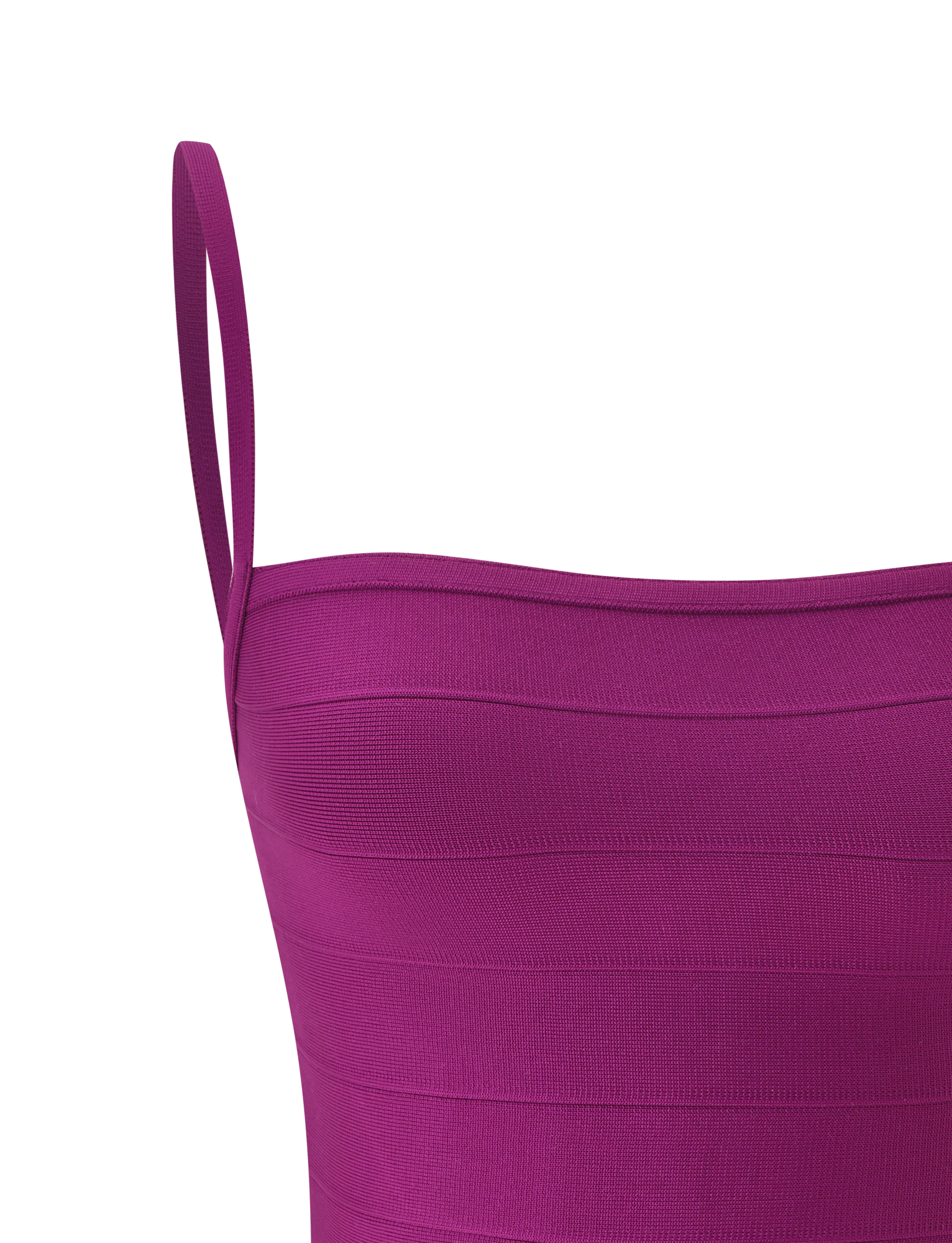 Close-up of the TIGERMIST MIDORI BANDAGE TOP in Plum, a sleeveless design featuring thin straps, a square neckline, and horizontal ribbed detailing, shown on a plain white background.