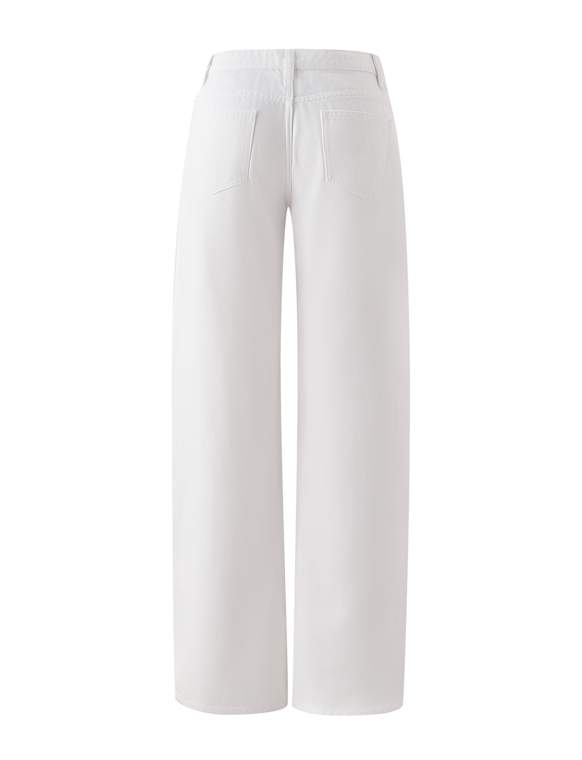 Back view of the TIGERMIST MALIYA JEAN - WHITE: extra long inseam, high-waisted, baggy white denim with two back pockets and belt loops, shown against a plain white background.