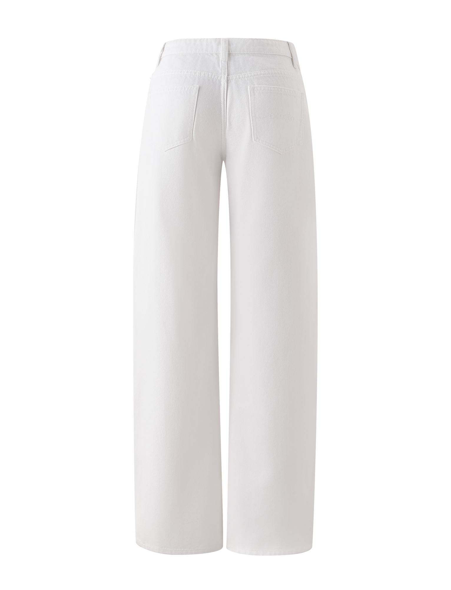 Back view of the TIGERMIST MALIYA JEAN - WHITE: extra long inseam, high-waisted, baggy white denim with two back pockets and belt loops, shown against a plain white background.