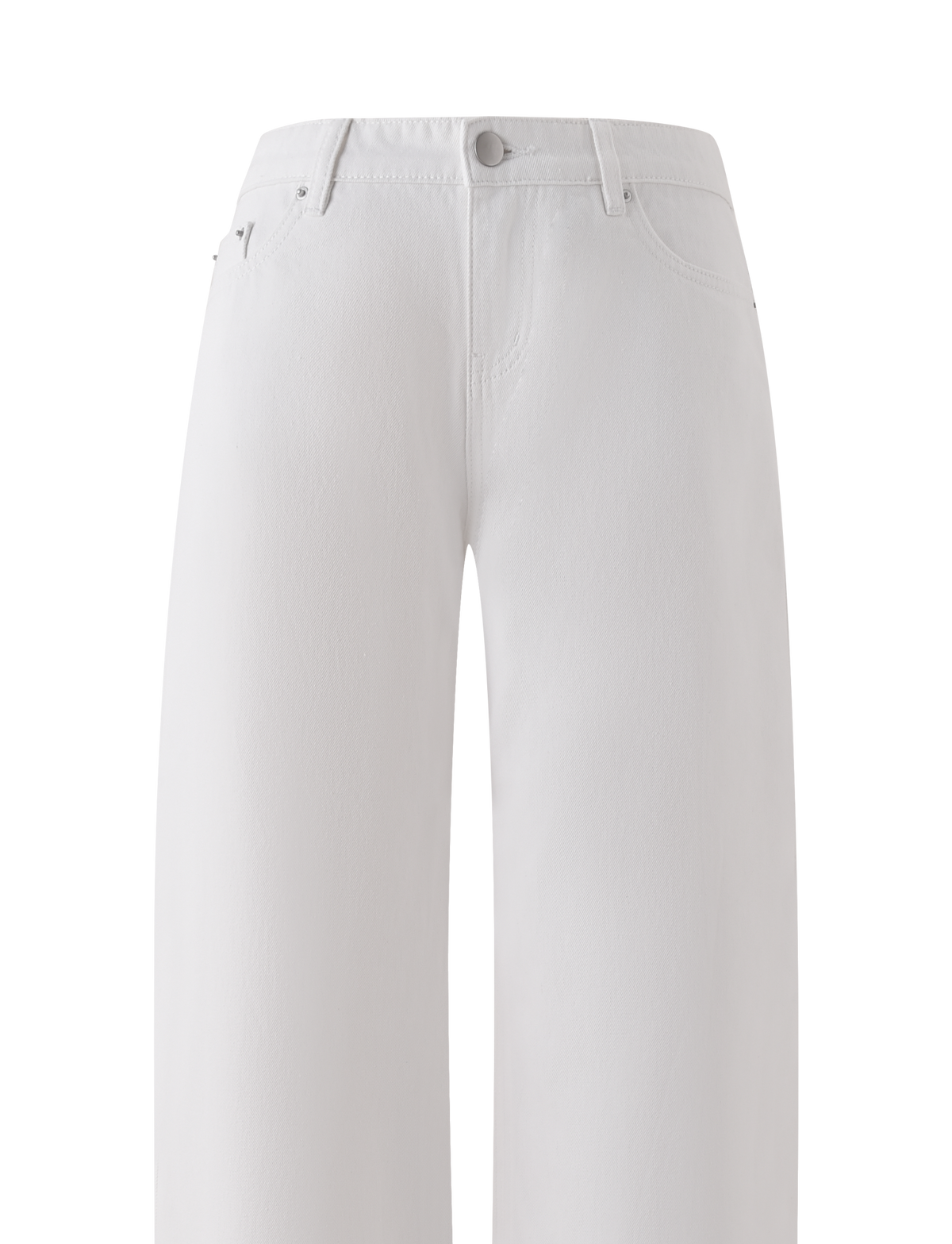 The TIGERMIST MALIYA JEAN - WHITE is a high-waisted, white denim baggy jean featuring an extra long inseam, belt loops, front pockets, and a visible button closure, displayed on a plain white background.