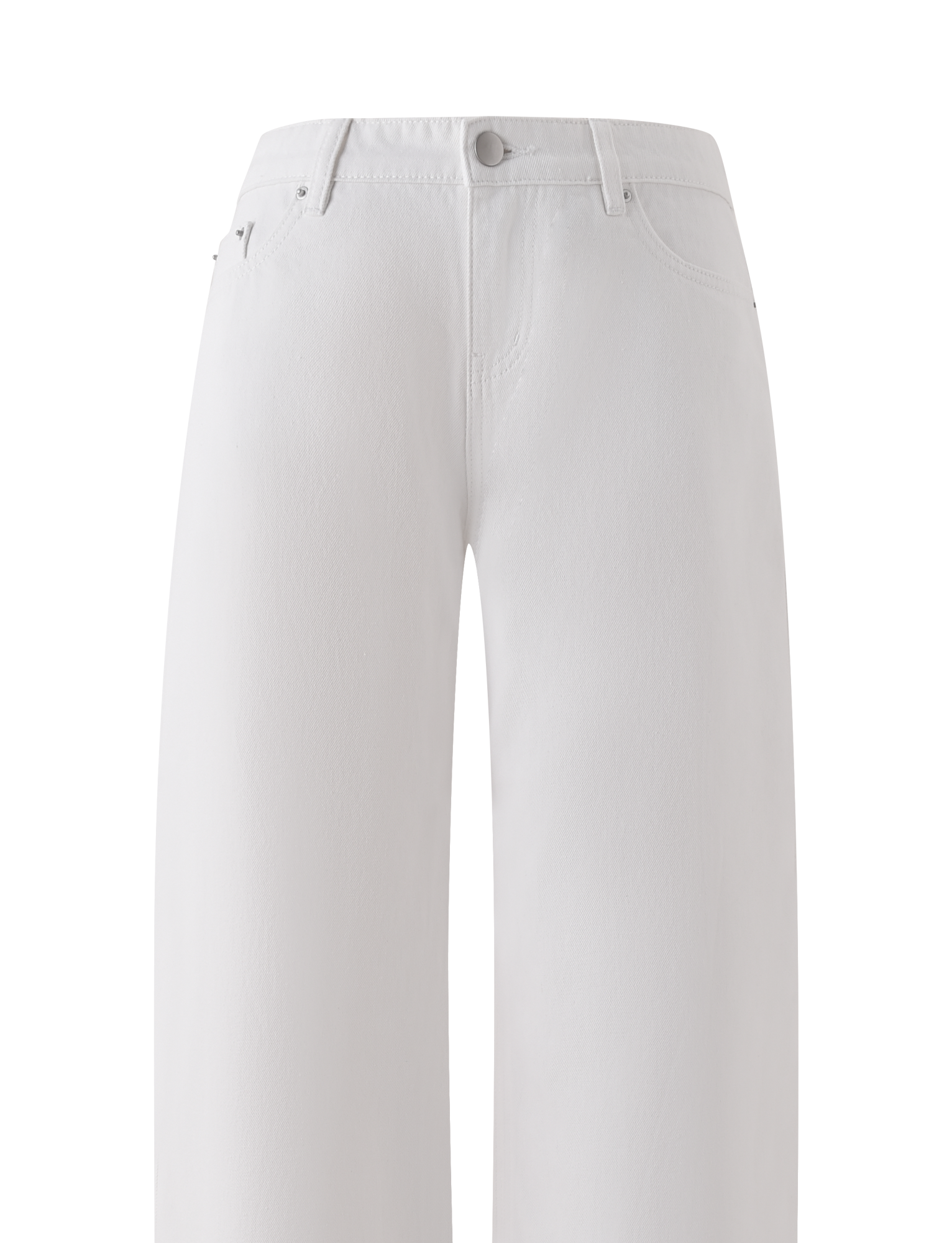 The TIGERMIST MALIYA JEAN - WHITE is a high-waisted, white denim baggy jean featuring an extra long inseam, belt loops, front pockets, and a visible button closure, displayed on a plain white background.