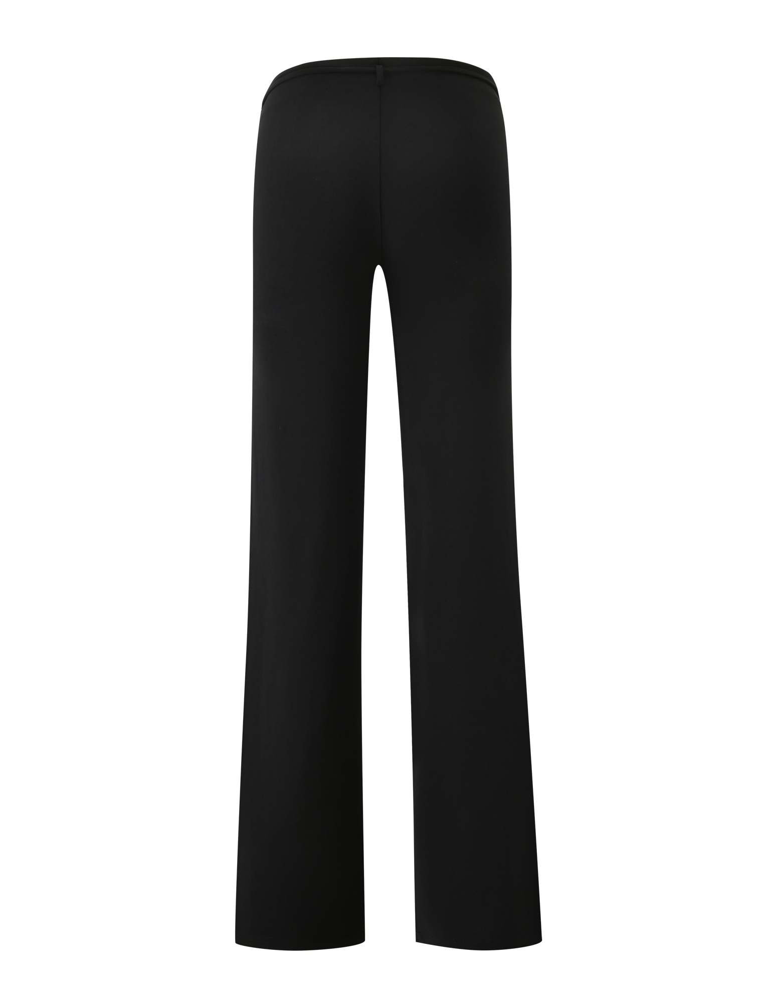 Back view of TIGERMIST KAILI PANT in black, featuring a mid-low rise waist, wide-leg silhouette, and removable self-tie belt, shown against a plain white background.
