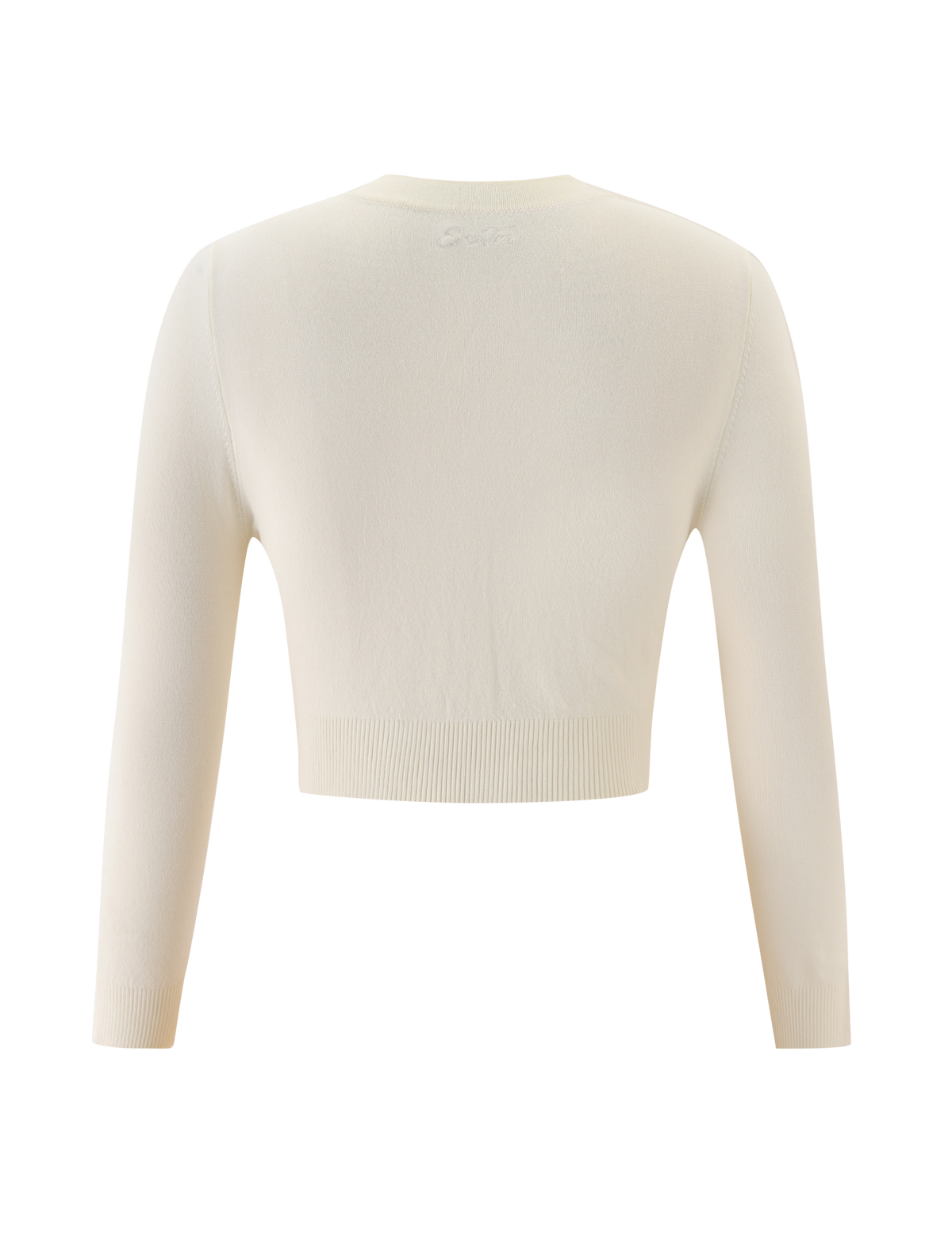 Back view of the TIGERMIST DAMARIS CARDIGAN in cream, a cropped knit sweater with a minimalist design and no visible buttons or embellishments, shown against a plain white background.