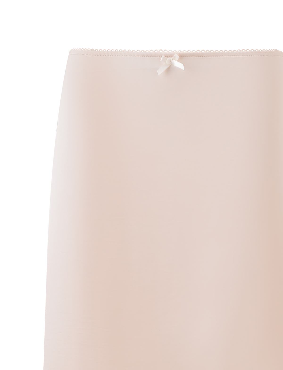 A close-up of the TIGERMIST LEISEL SKIRT in cream, showcasing its midi length and a delicate satin bow at the waistband, set against a white background.