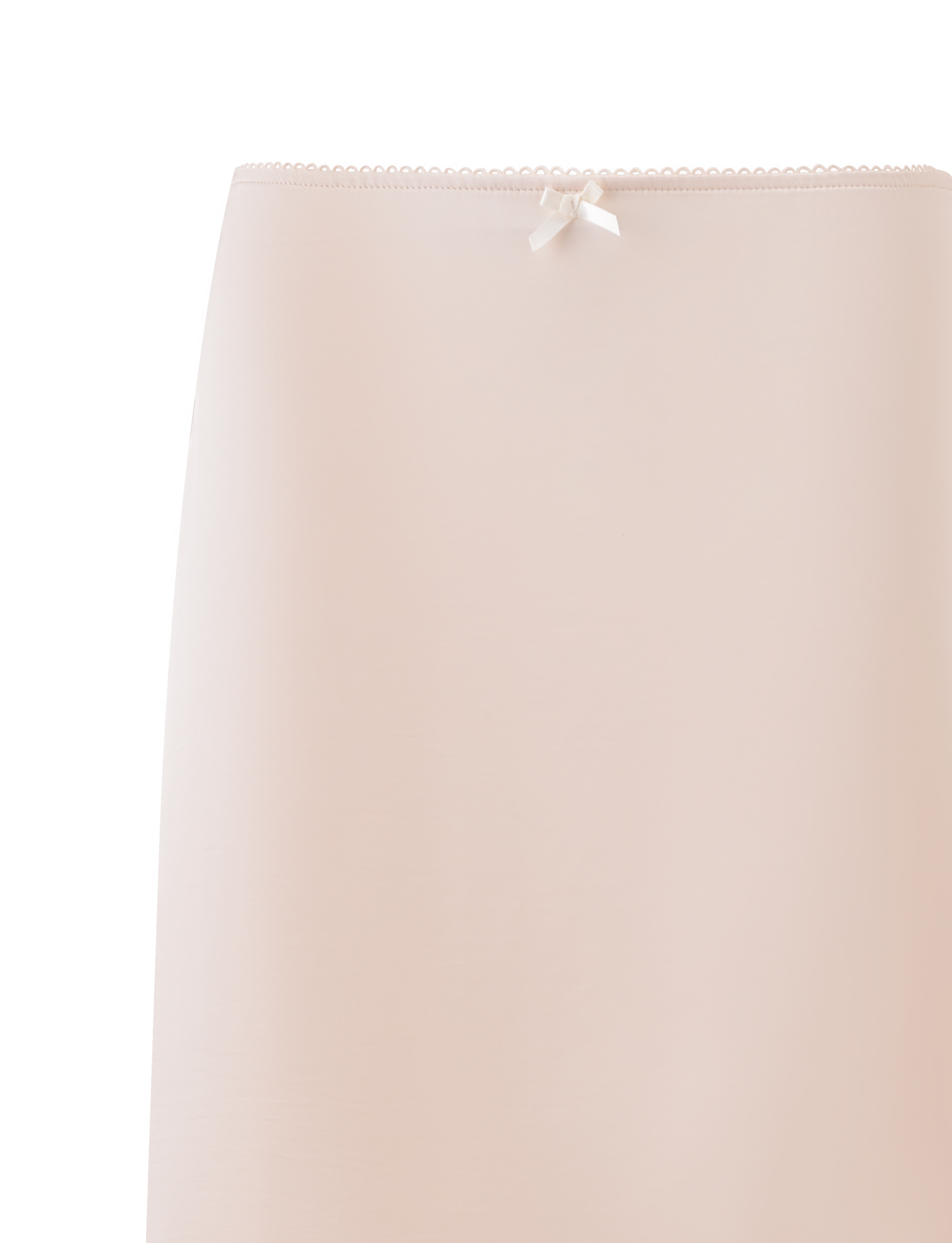 A close-up of the TIGERMIST LEISEL SKIRT in cream, showcasing its midi length and a delicate satin bow at the waistband, set against a white background.