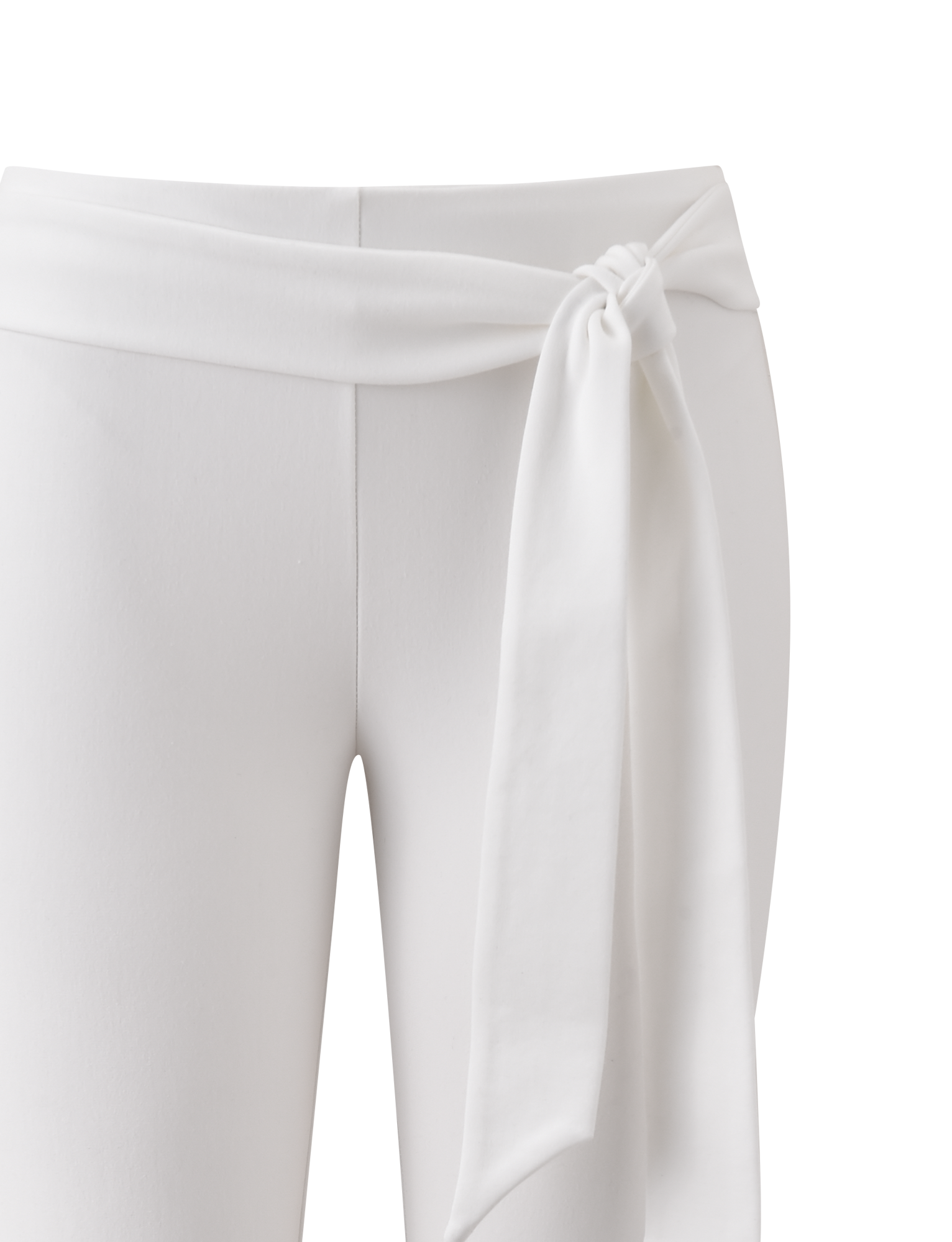 The PILAR CAPRI - WHITE by TIGERMIST features a mid-rise waist and removable tie styled in a chic knot. Shown on a plain white background.