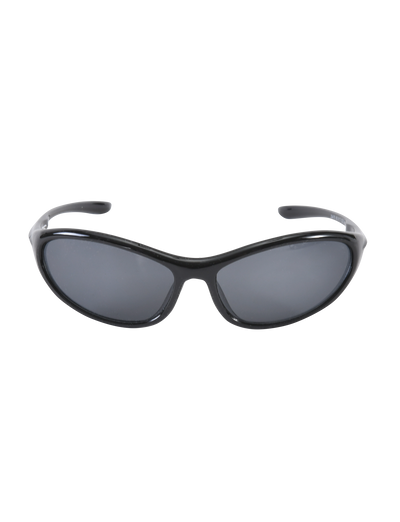 The TIGERMIST RIVAH FASHION GLASSES - BLACK feature a sleek acrylic frame and dark tinted lenses, showcased against a plain white background.