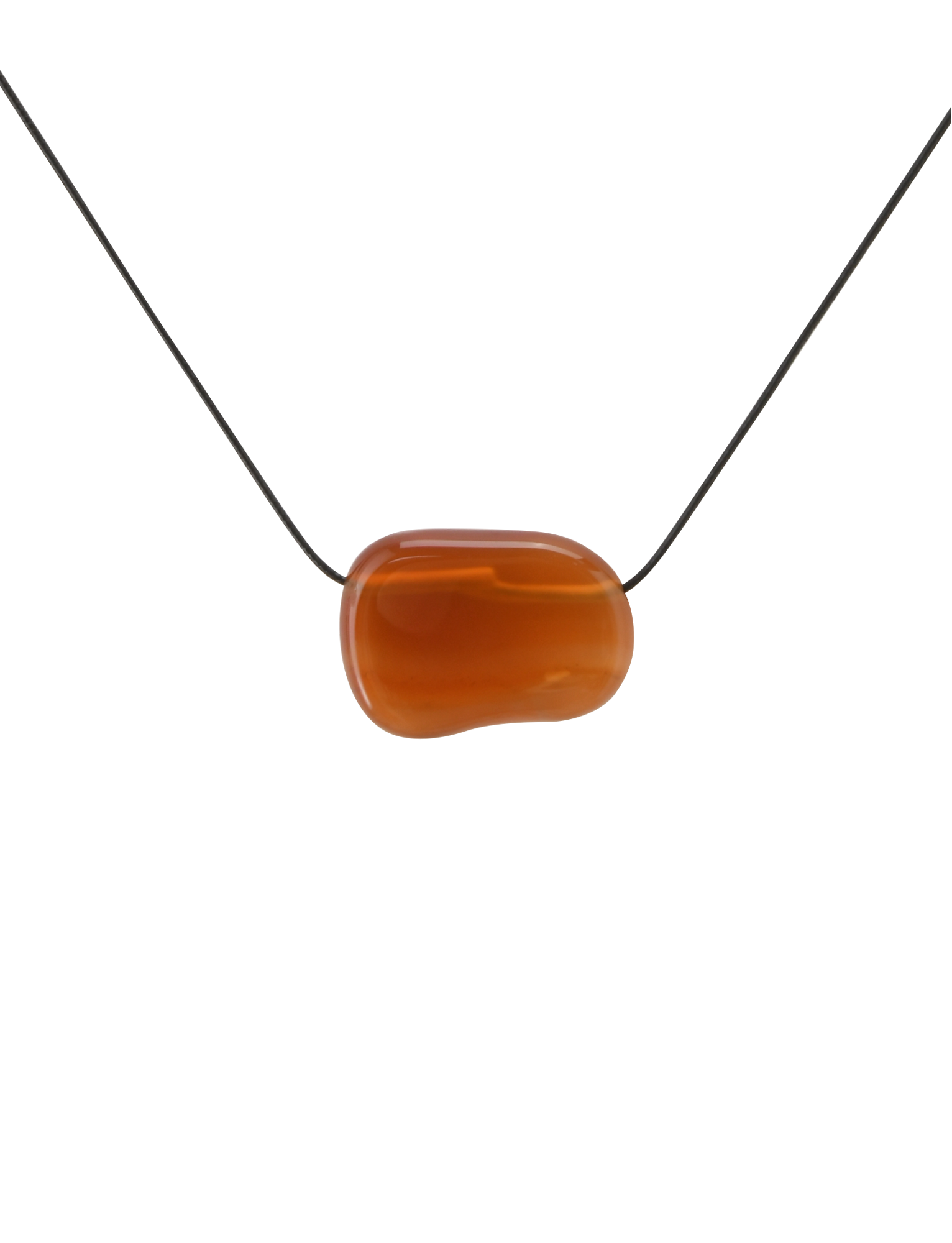 The TIGERMIST ALILAH NECKLACE - AMBER features a smooth, oval-shaped amber pendant on a thin black cord, shown against a plain white background.
