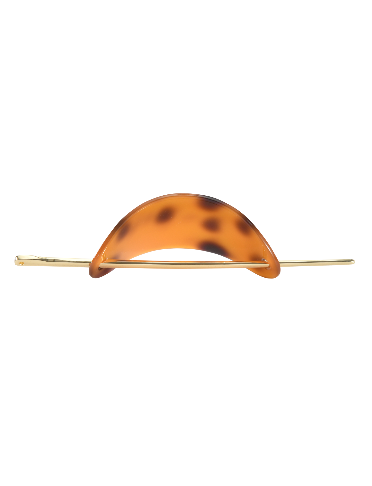 The RUKA BARETTE - TORTOISESHELL by TIGERMIST is a chic gold hairpin with a curved brown acrylic tortoiseshell accent, shown on a plain white background.