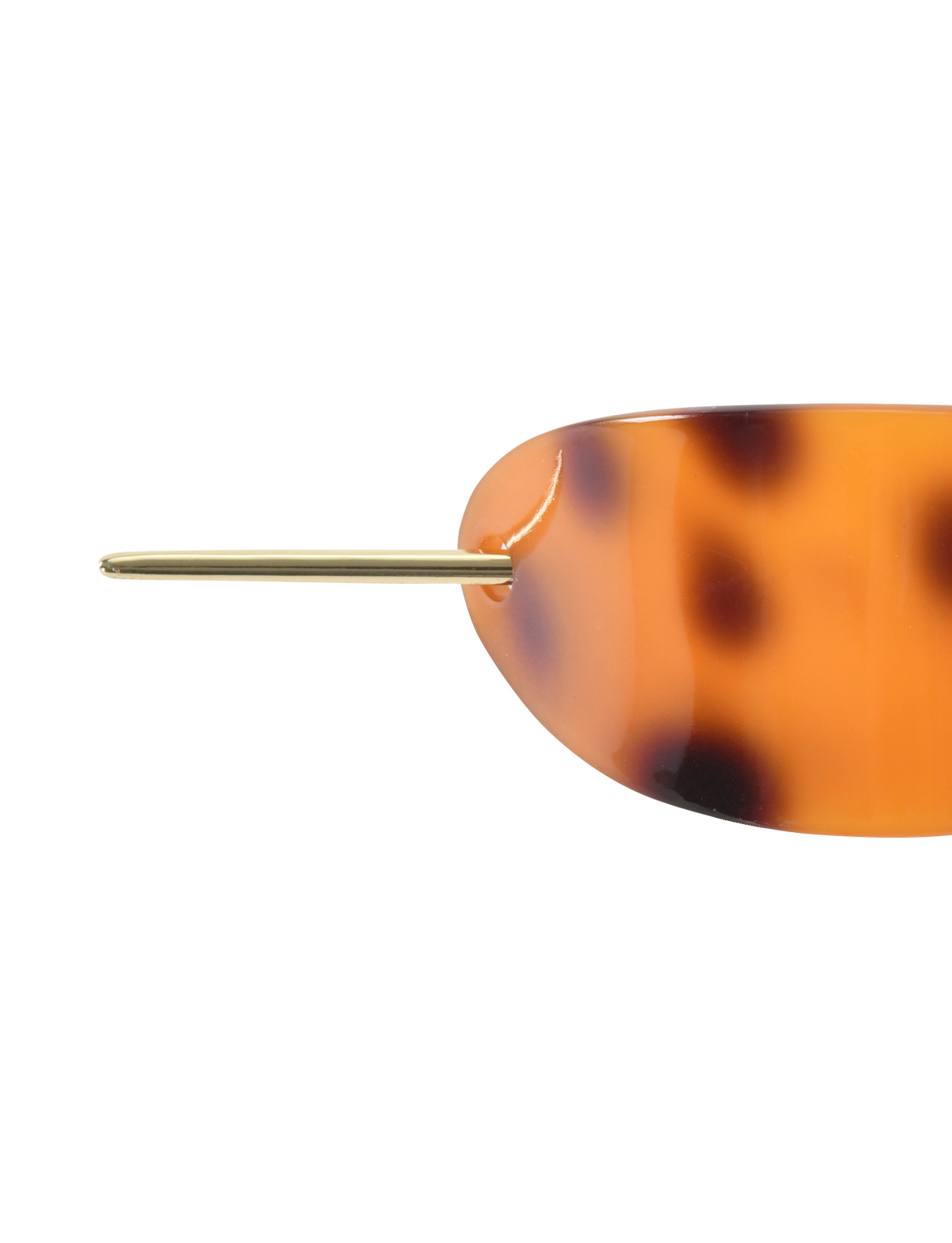 Close-up of the TIGERMIST RUKA BARRETTE in tortoiseshell, featuring a chic acrylic design and gold metal pin closure, set against a white background.