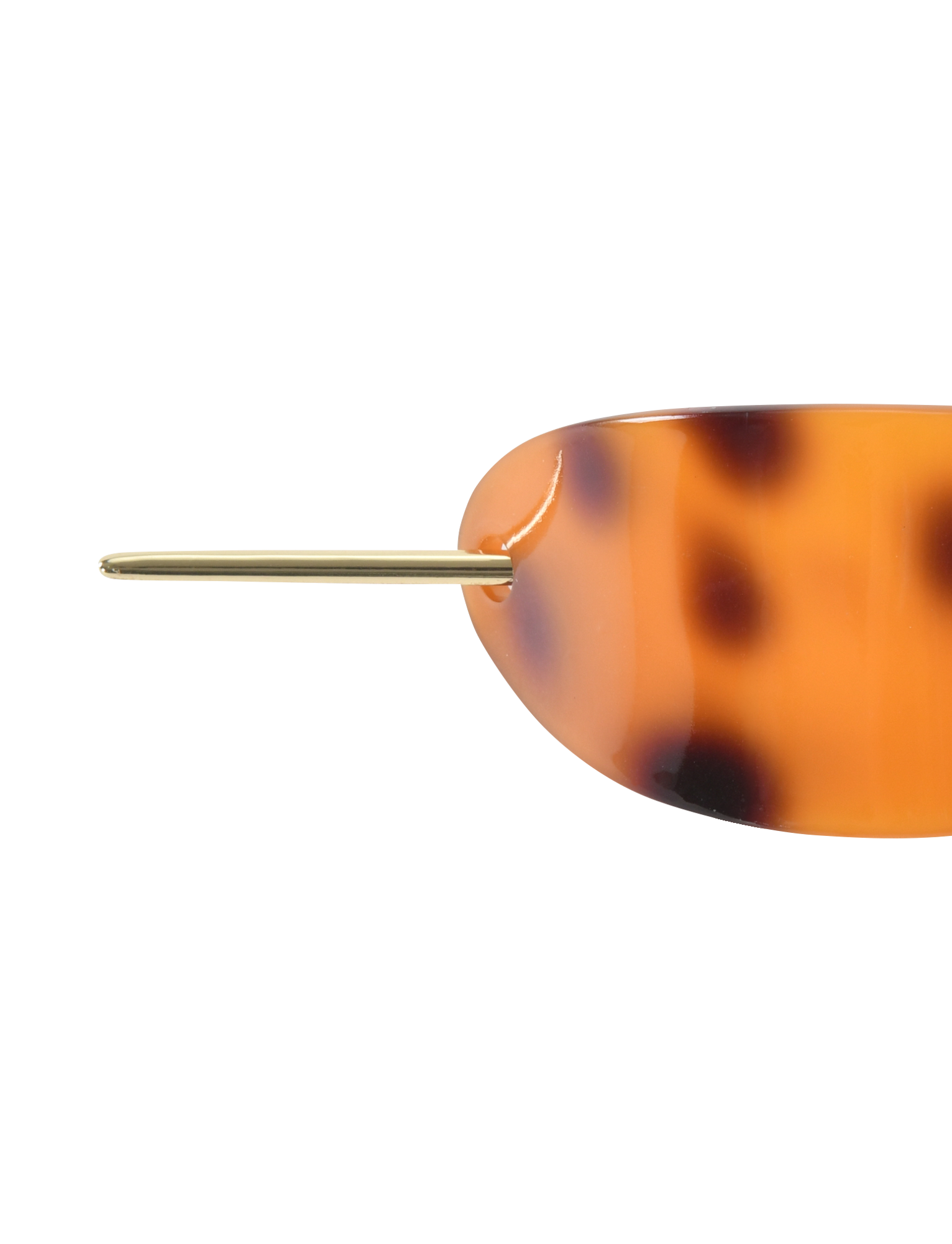 Close-up of the TIGERMIST RUKA BARRETTE in tortoiseshell, featuring a chic acrylic design and gold metal pin closure, set against a white background.
