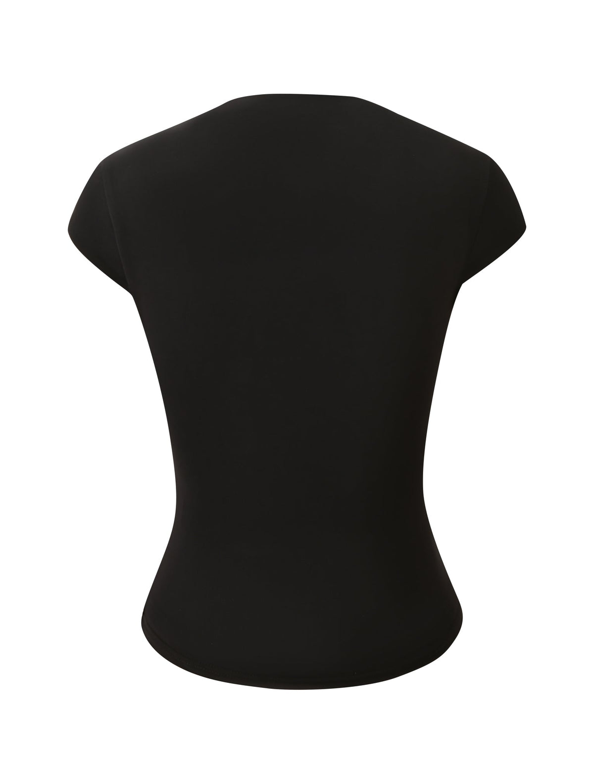 Back view of the TIGERMIST MILLS TOP 2.0 in black, featuring cap sleeves and a figure-flattering fit, showcased against a white background.