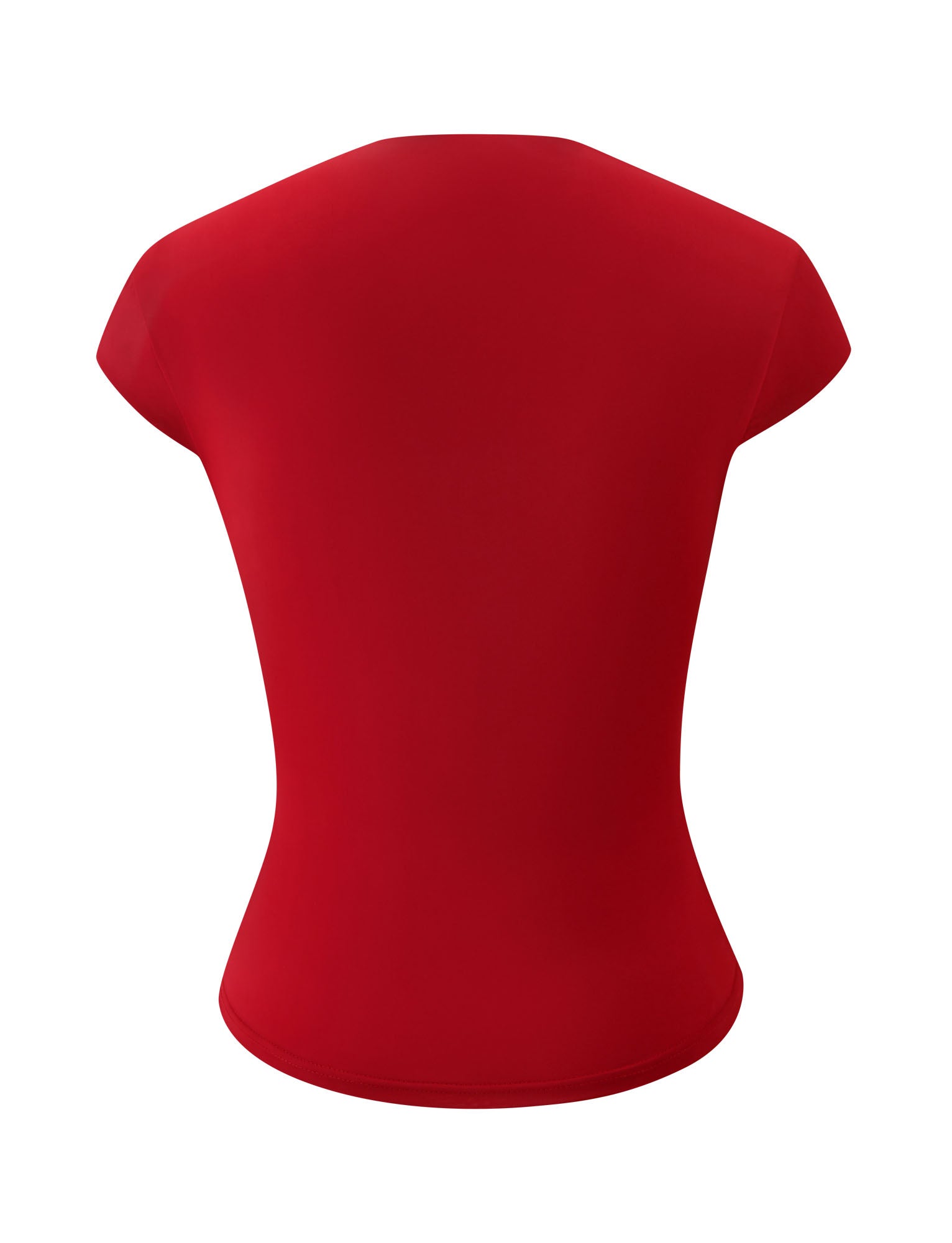 The MILLS TOP - RED by TIGERMIST is a plain red, cap sleeve, bodycon-fit women’s T-shirt, shown from the back on a white background.