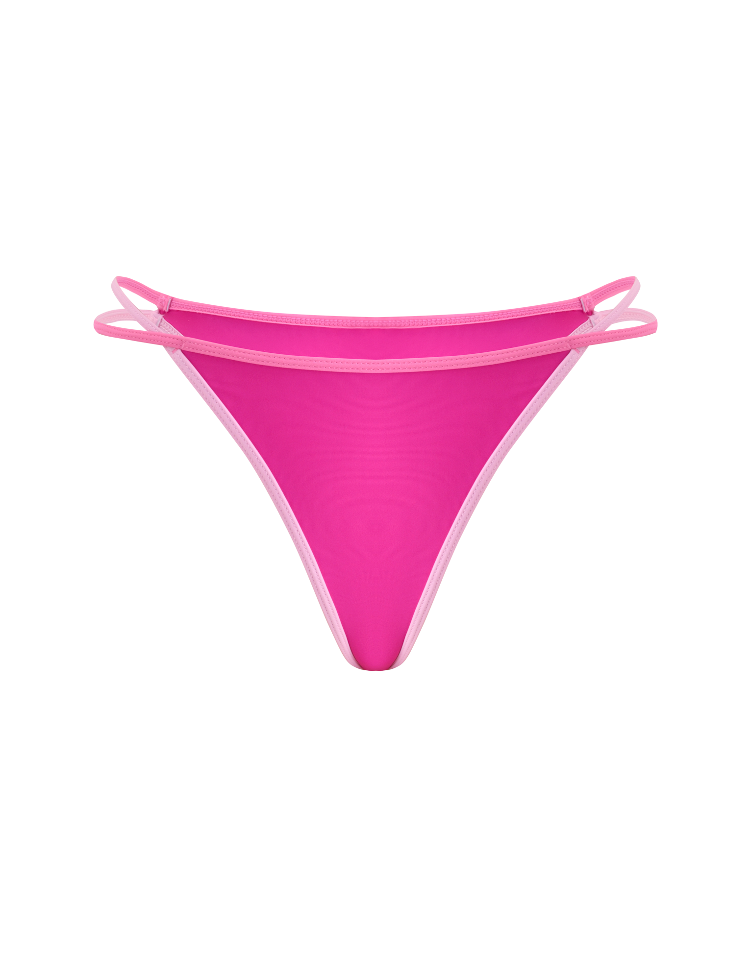 The TIGERMIST PALMER BIKINI BOTTOM - BERRY features a bright pink, cheeky fit with double side straps, light pink trim, and sporty number 22 print, all shown on a plain white background for a bold look.