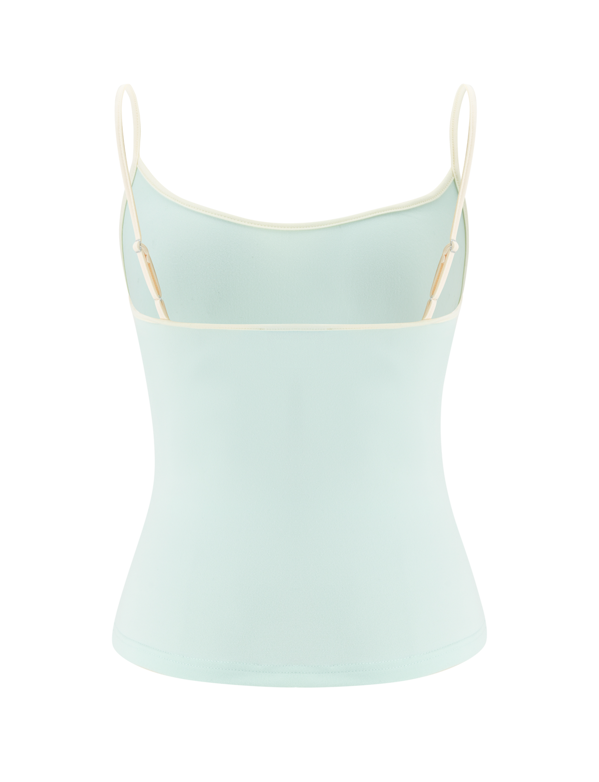 The TIGERMIST GREER TOP in mint green features a fitted silhouette with a scoop neckline and thin, adjustable cream-colored spaghetti straps, shown against a plain white background.