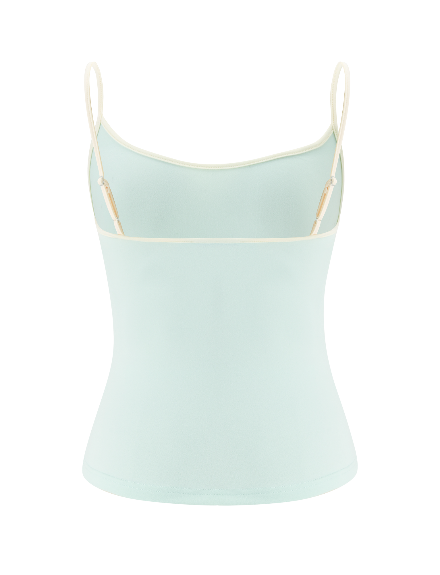 The TIGERMIST GREER TOP in mint green features a fitted silhouette with a scoop neckline and thin, adjustable cream-colored spaghetti straps, shown against a plain white background.