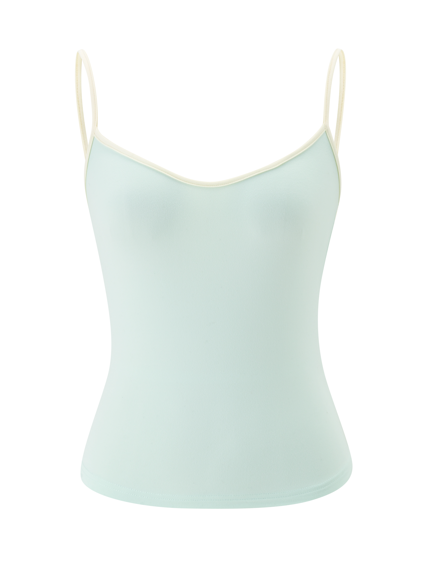 The GREER TOP - MINT GREEN by TIGERMIST features adjustable spaghetti straps and a subtle v-neckline, showcased against a white background.