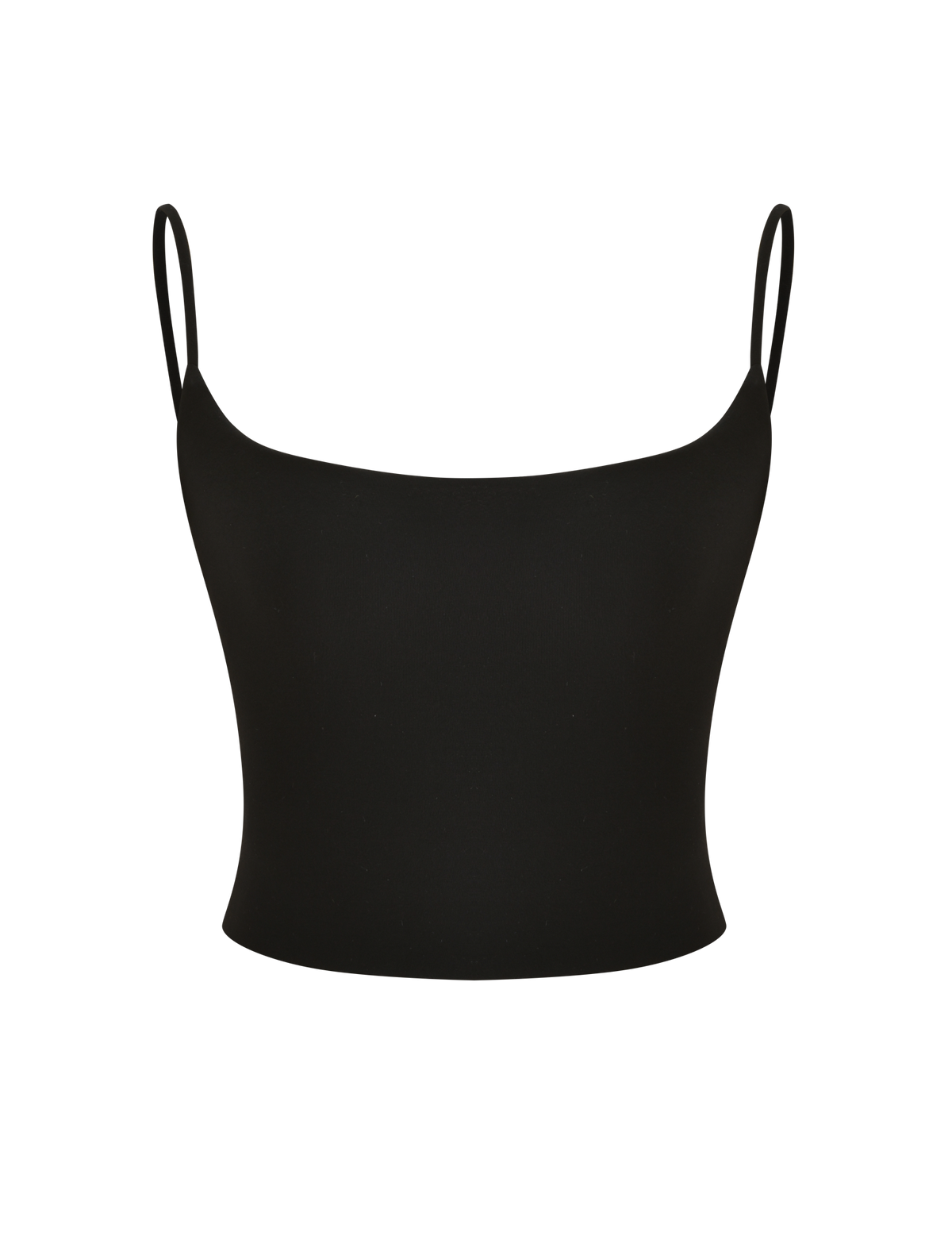 The MINERVA TOP - BLACK by TIGERMIST is a plain black singlet featuring adjustable spaghetti straps and a straight neckline, shown on a white background.