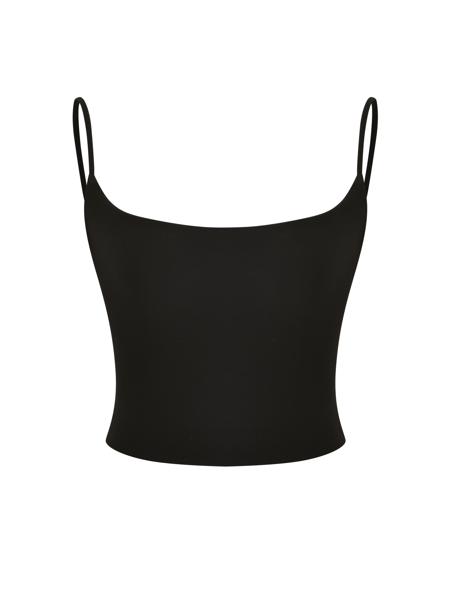The MINERVA TOP - BLACK by TIGERMIST is a plain black singlet featuring adjustable spaghetti straps and a straight neckline, shown on a white background.