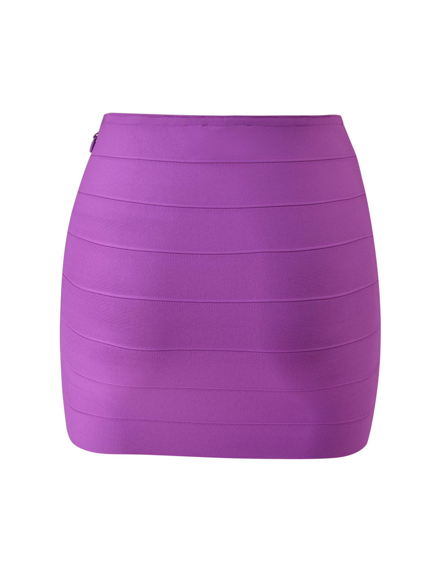 The TIGERMIST NYX BANDAGE MINI SKIRT in Ultra Violet is a high-waisted, body-hugging mini skirt featuring horizontal banded detailing, shown against a plain white background.
