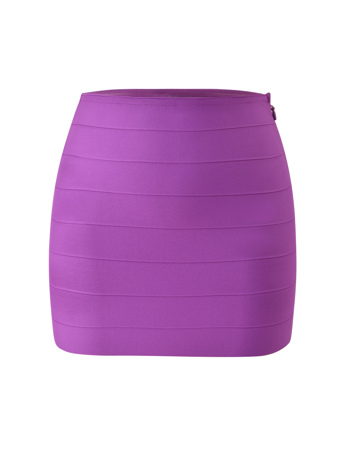 The TIGERMIST NYX BANDAGE MINI SKIRT in Ultra Violet features horizontal panel detailing and a body-hugging fit, shown here against a plain white background.