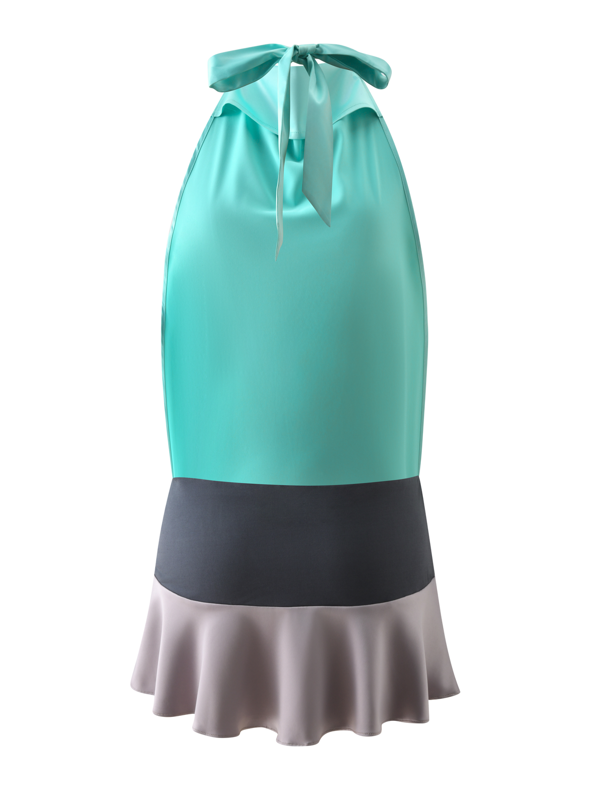 Tiger Mist Greta Mini Dress in Aqua and Granite, back view
