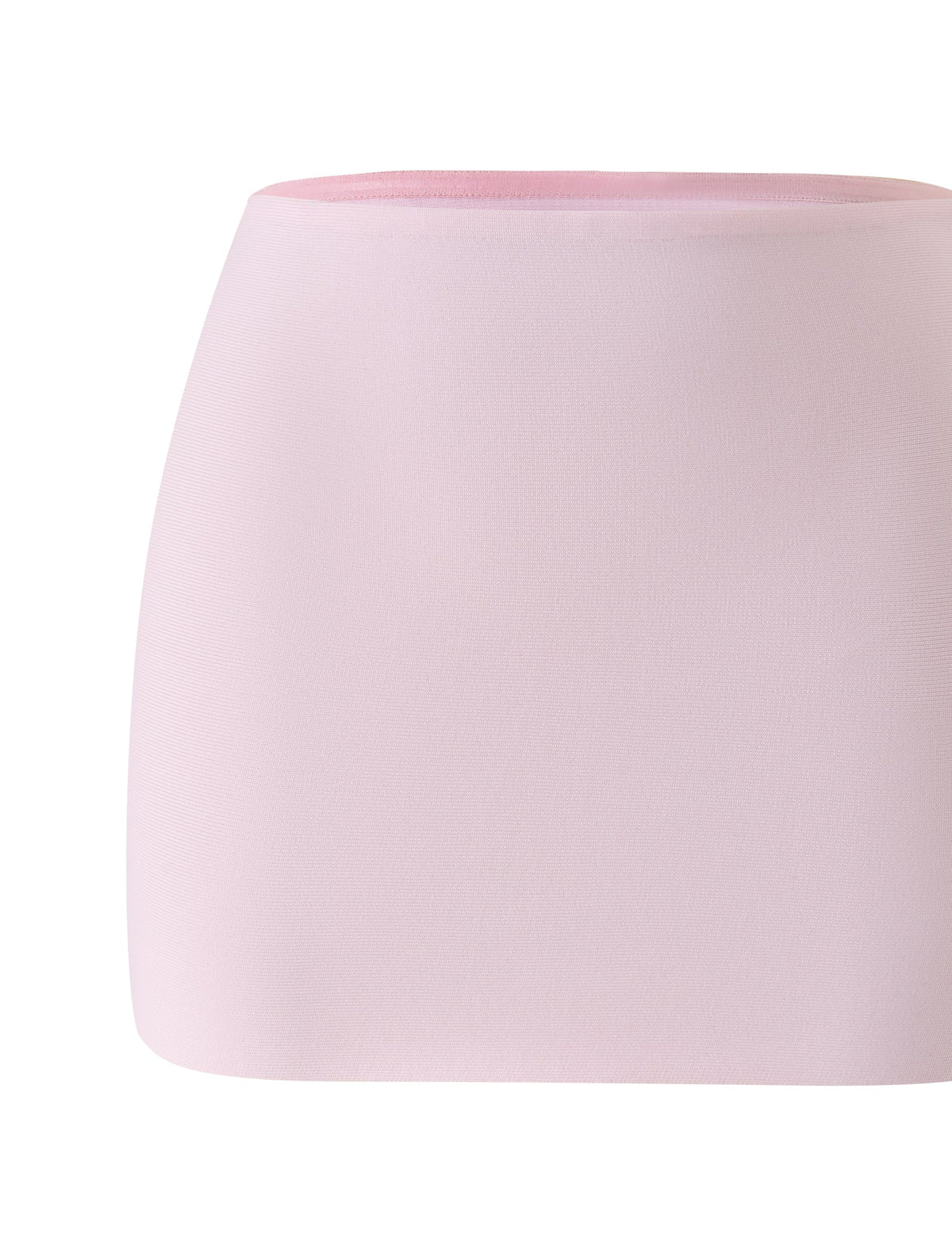 The TAHNIA BANDAGE MINI SKIRT - BALLET PINK by TIGERMIST is a simple, straight-cut mini skirt crafted from sculpting bandage material in a soft baby pink shade. With its smooth texture and minimalist design, it features no visible patterns, pockets, or decorations and is displayed against a white background.