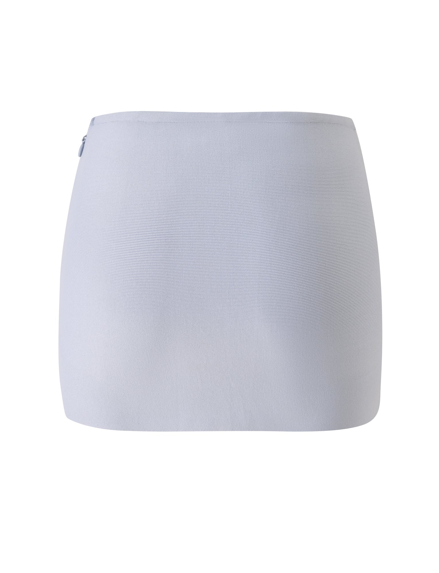 The TAHNIA BANDAGE MINI SKIRT by TIGERMIST is displayed in dove grey against a white background, showcasing a sleek, smooth fabric and a fitted, bodycon silhouette.