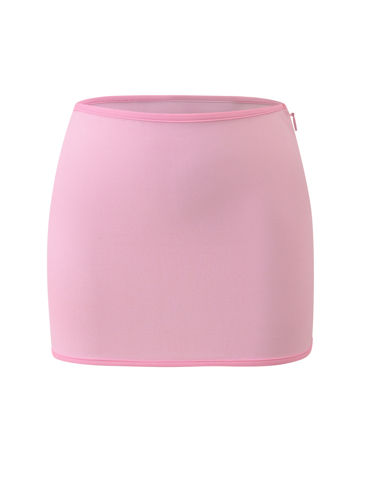 The BRIGIT BANDAGE MINI SKIRT by TIGERMIST is a plain, light pink mini skirt featuring a smooth texture, elastic waistband, and bodycon fit with no visible patterns or embellishments, shown against a white background.