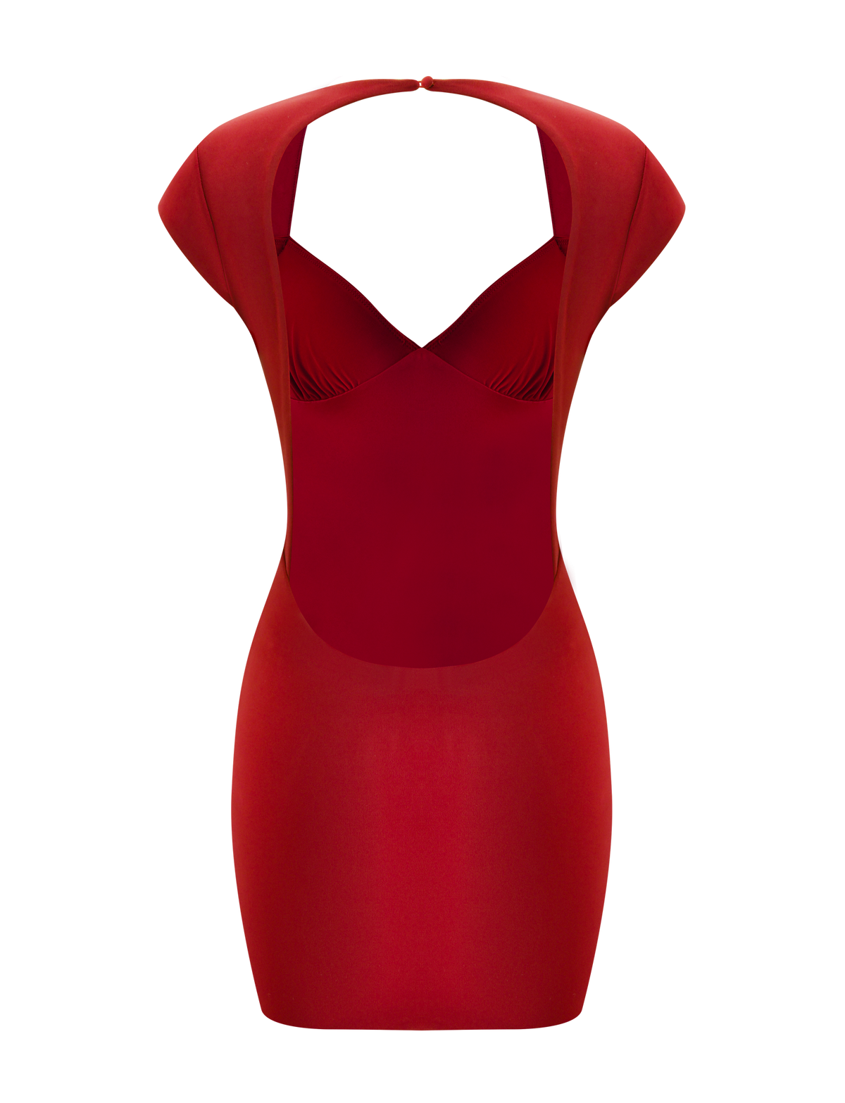 ROSALIE MINI DRESS - RED: a red bodycon mini dress featuring short, studded cap sleeves, a sweetheart neckline, and a wide open back.