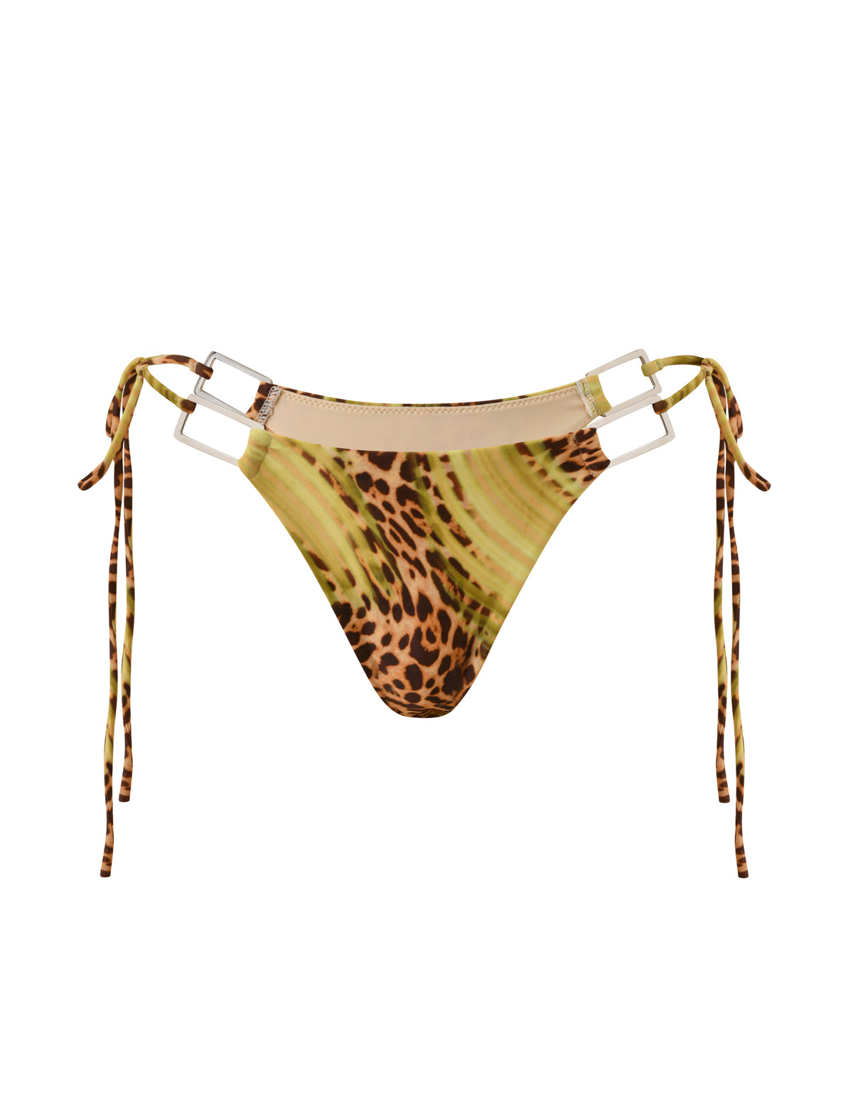 SCOTTIE BIKINI BOTTOM - ELECTRIC LEOPARD bikini bottom in a cheeky fit, featuring square metal side hardware and adjustable side ties.