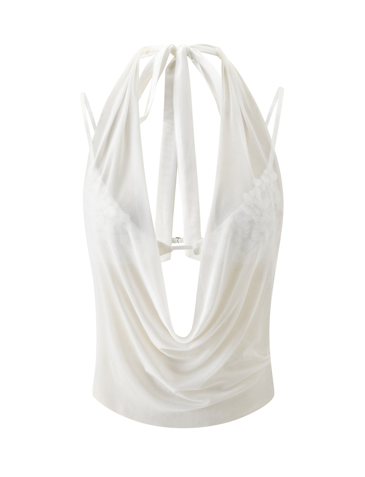 Ivory SOLARE TWO PIECE TOP cowl neck halter with a deep neckline and thin straps.