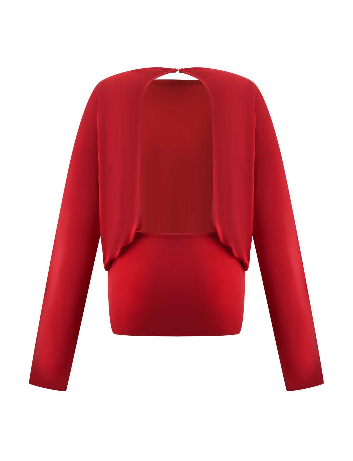 The BIANCA MINI DRESS by TIGERMIST in red features a long-sleeve, open front design with a cropped, bodycon fit and is showcased against a plain white background.