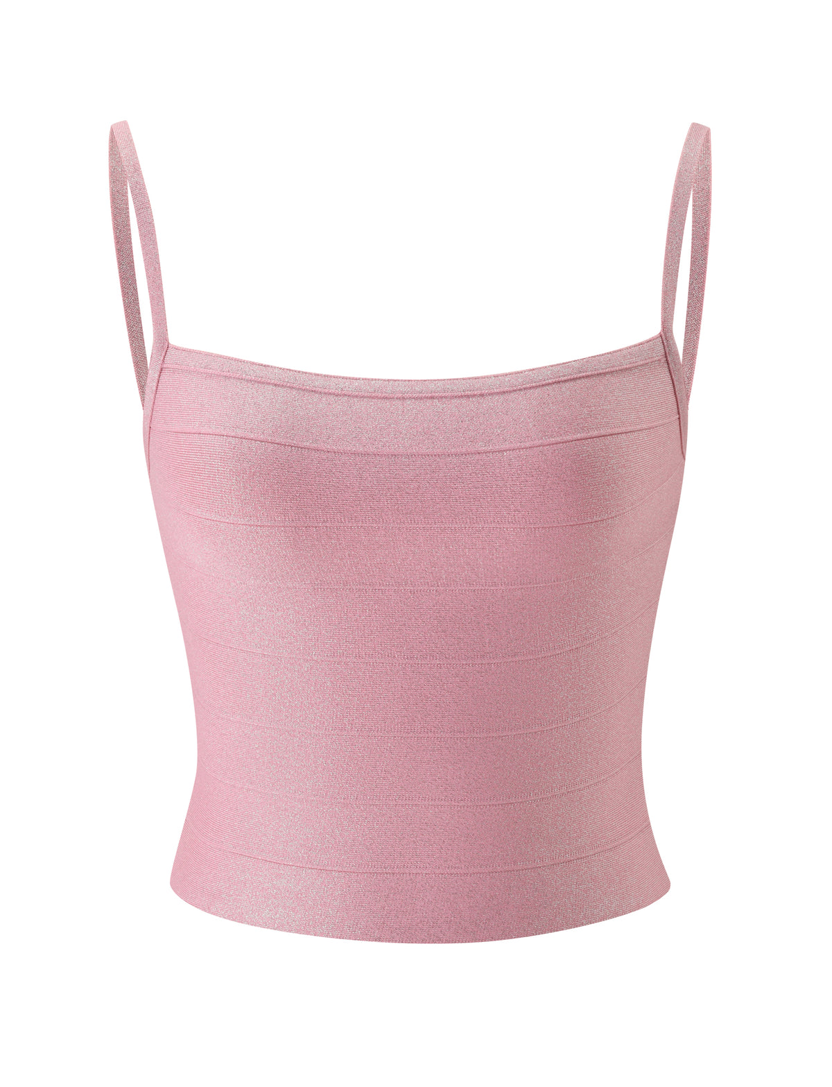MIDORI BANDAGE TOP - PEACH SPARKLE shimmery pink bandage camisole in a bodycon fit with thin shoulder straps and a square neckline.